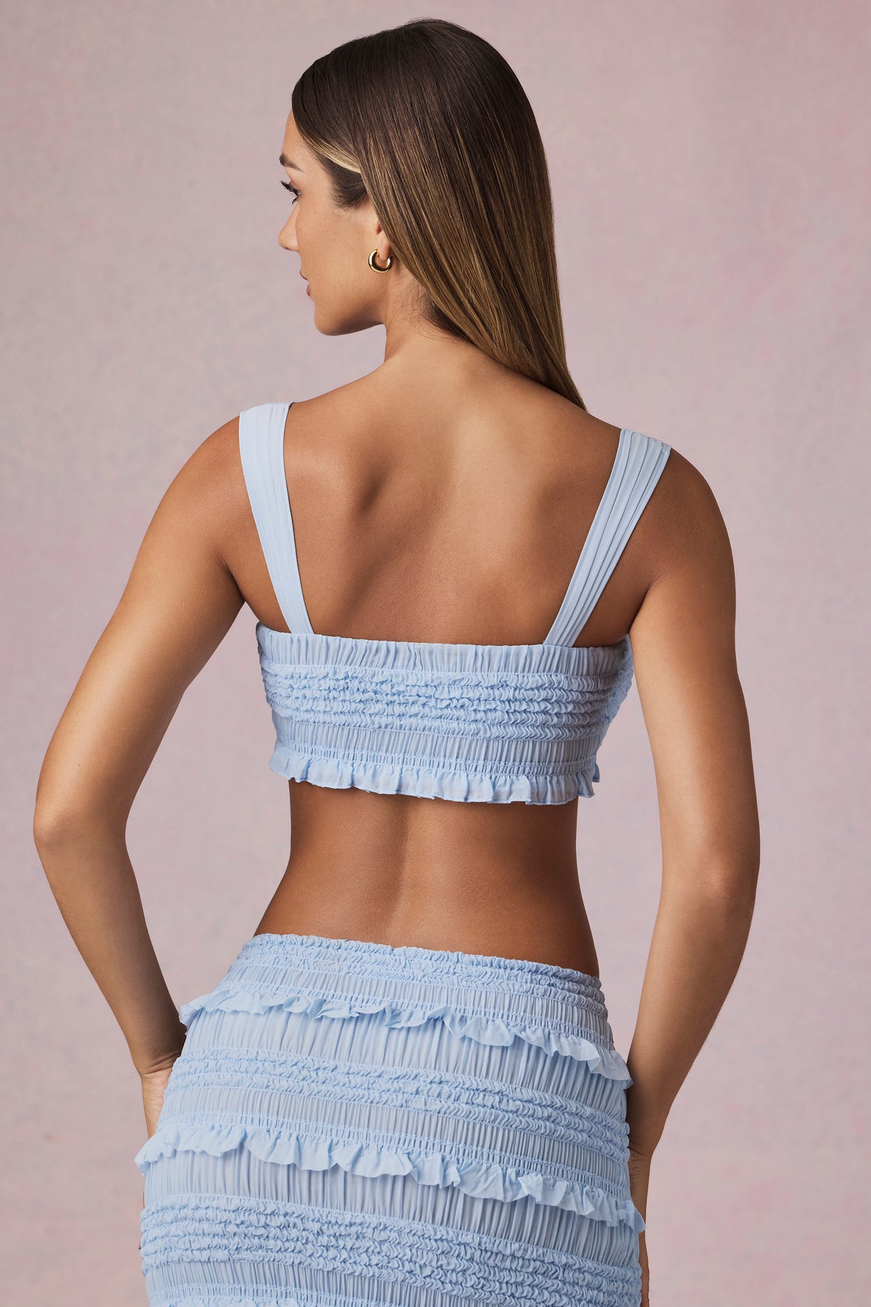 Ruffle Tie-Front Crop Top in Powder Blue - 3