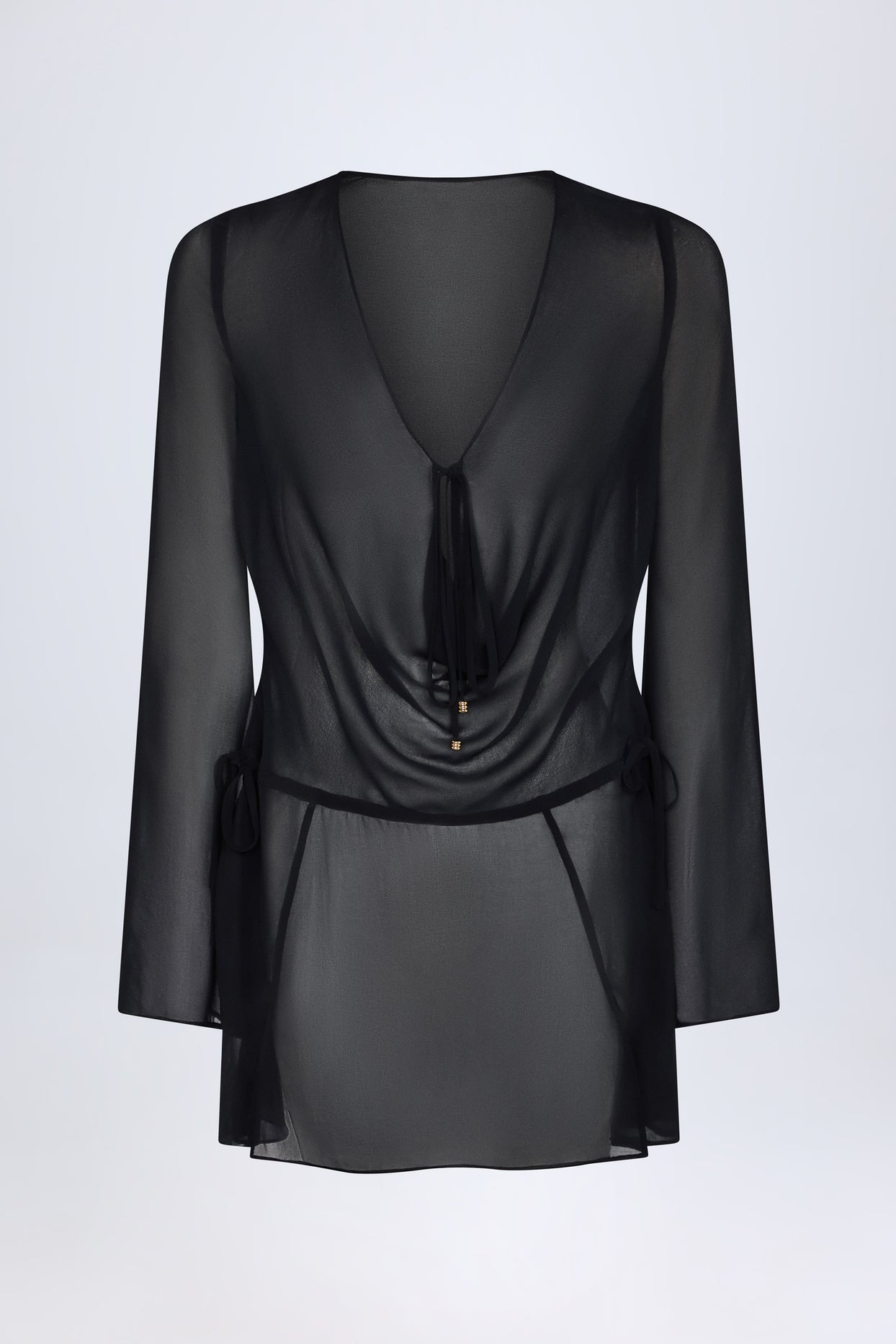 Cowl-Neck Mini Dress in Black - 3