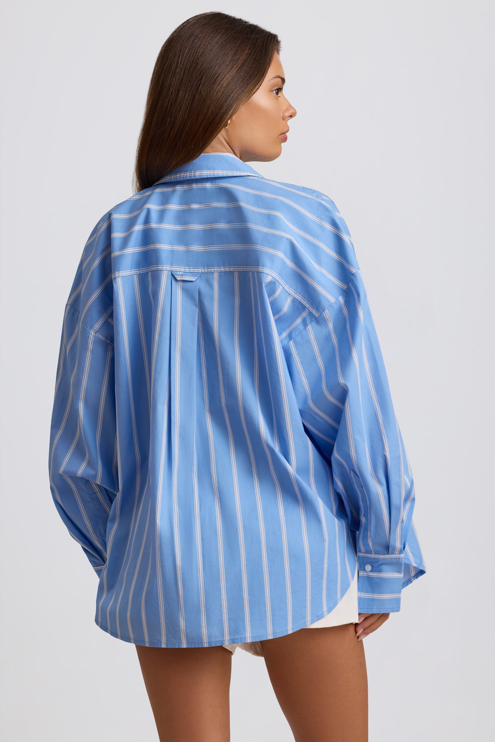 Cotton Poplin Stripe Oversized Shirt in Blue Stripe - 2