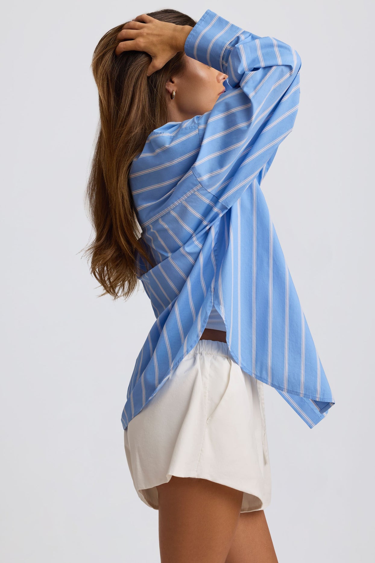 Cotton Poplin Stripe Oversized Shirt in Blue Stripe - 3