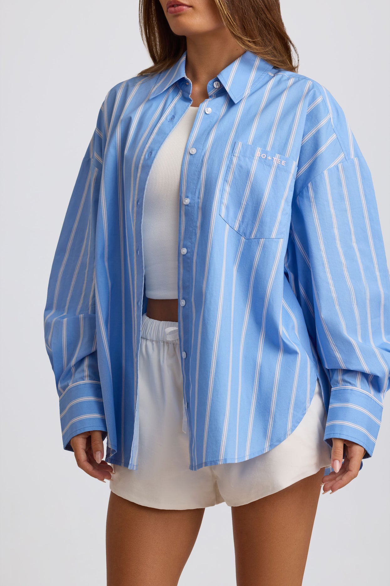 Cotton Poplin Stripe Oversized Shirt in Blue Stripe - 4