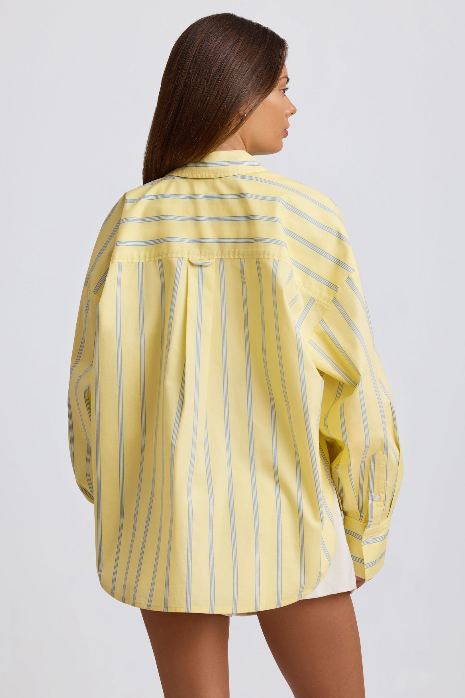 Cotton Poplin Stripe Oversized Shirt in Yellow Stripe - 2