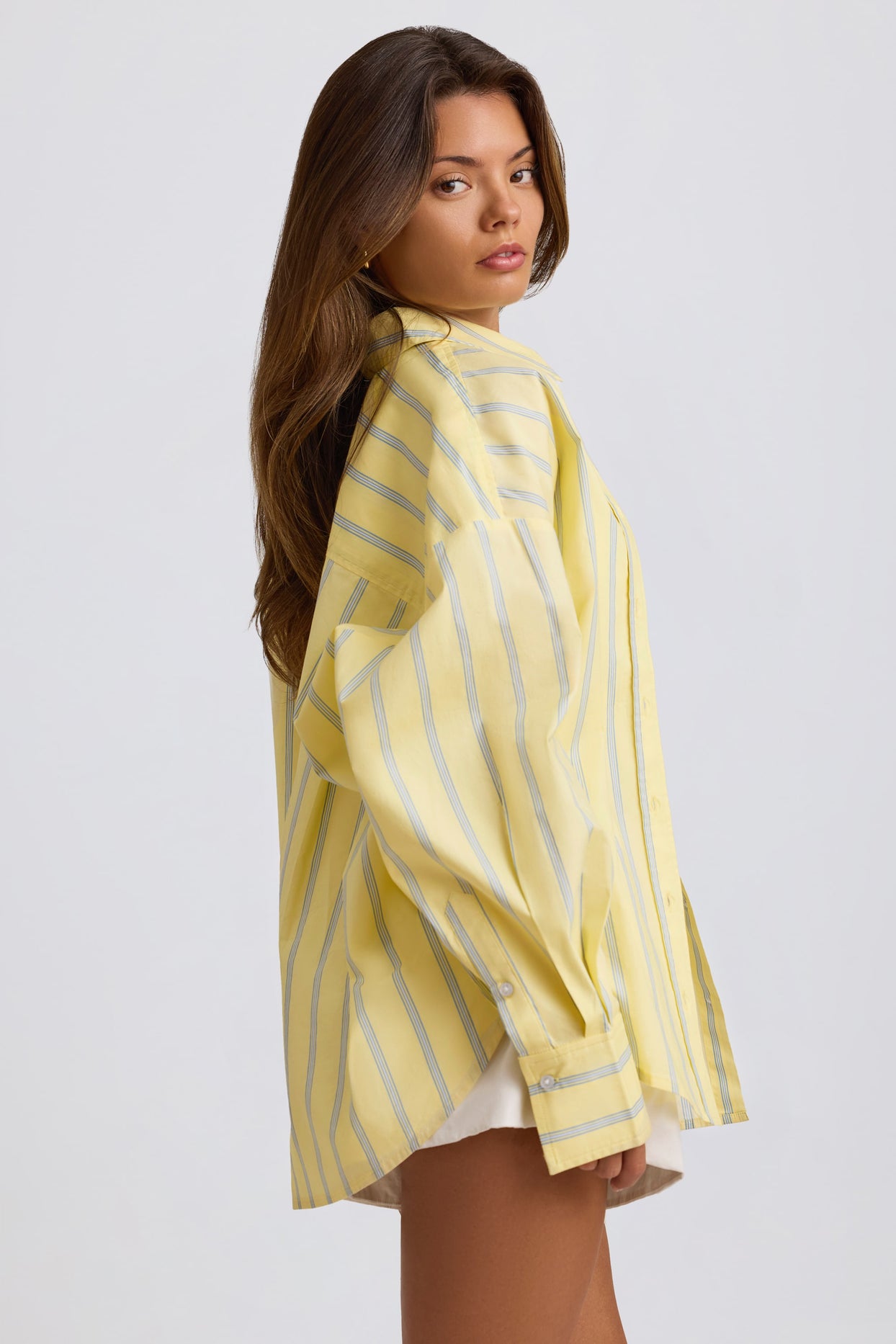 Cotton Poplin Stripe Oversized Shirt in Yellow Stripe - 3
