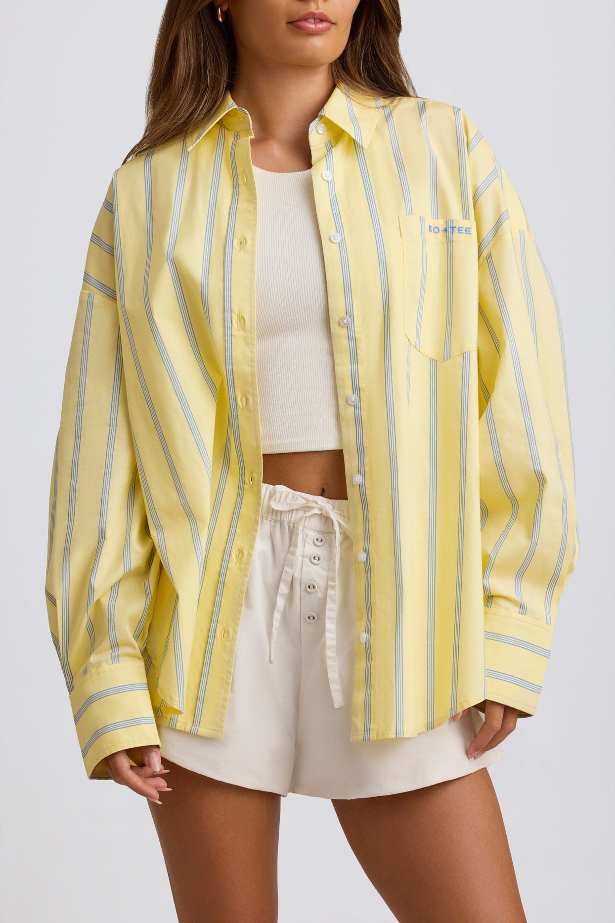 Cotton Poplin Stripe Oversized Shirt in Yellow Stripe - 4