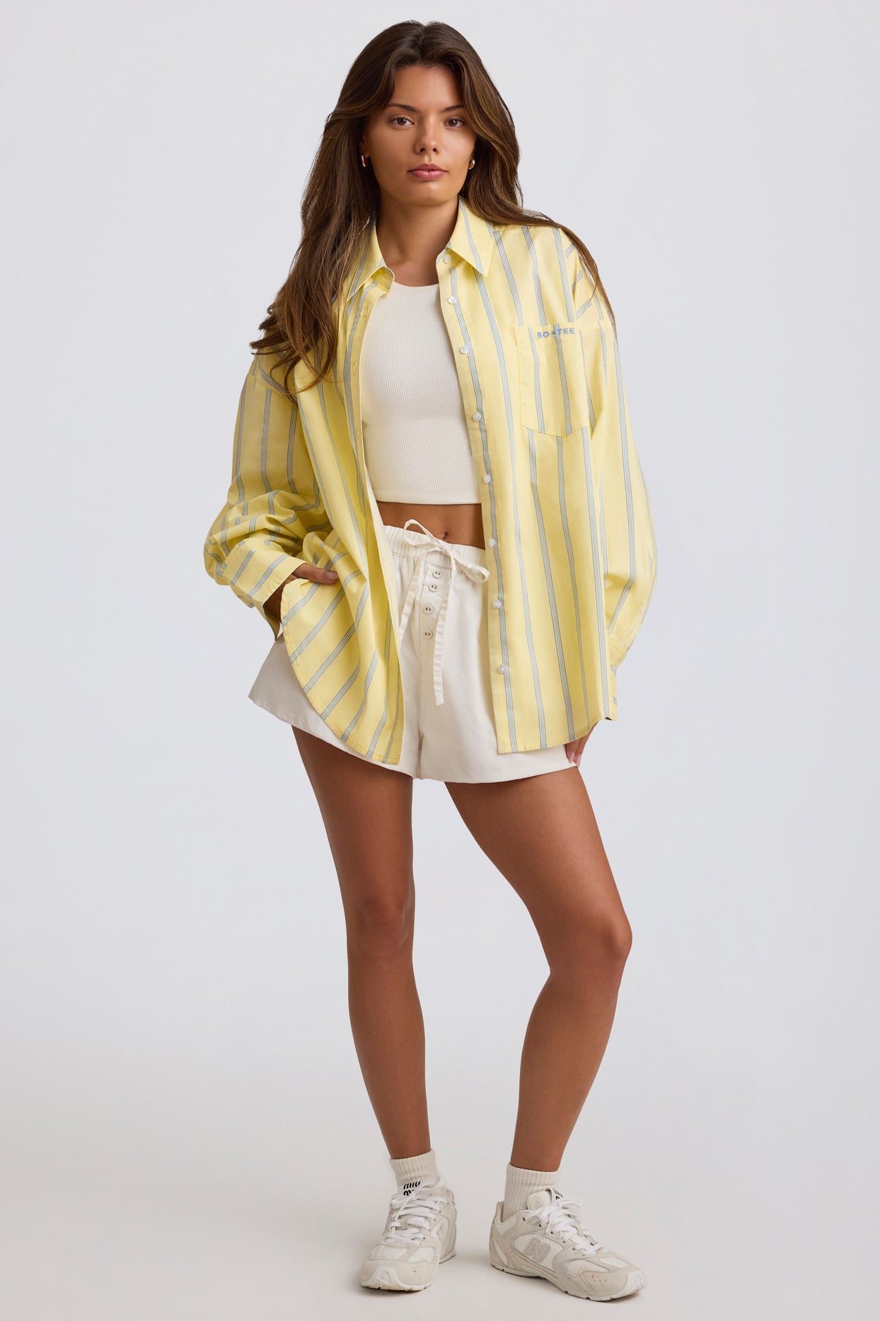 Cotton Poplin Stripe Oversized Shirt in Yellow Stripe - 5