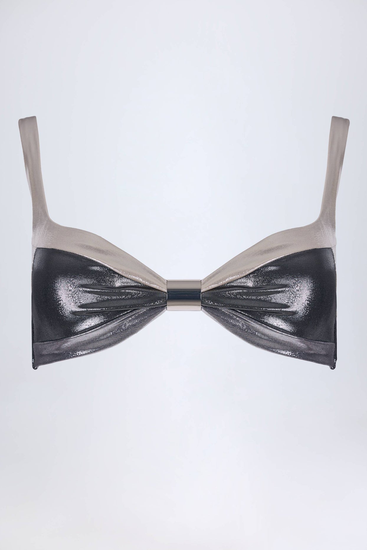 Ruched Bikini Top in Silver Chrome - 4