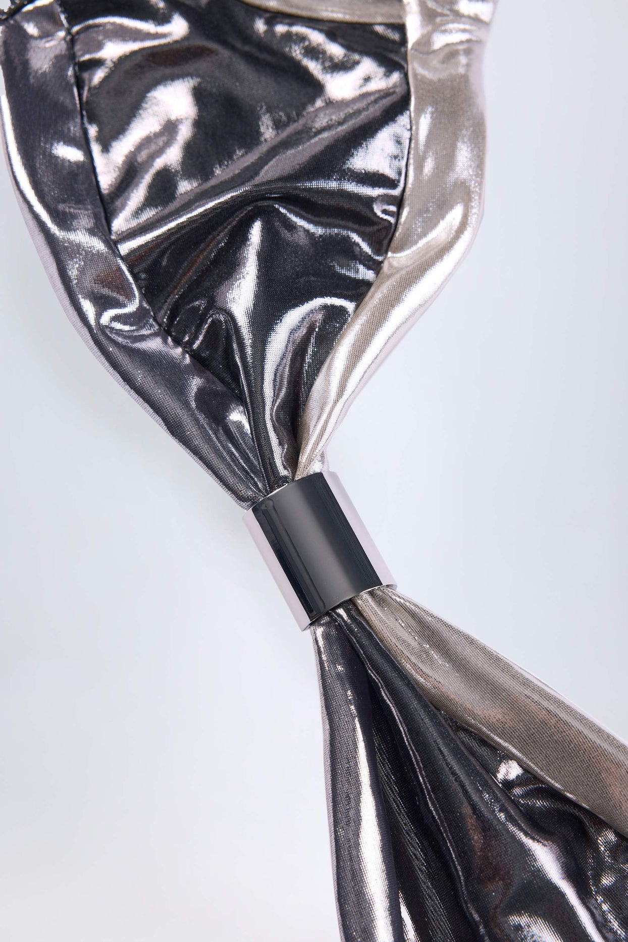 Ruched Bikini Top in Silver Chrome - 6