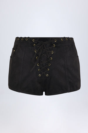 Lace-Up Mid-Rise Shorts in Black