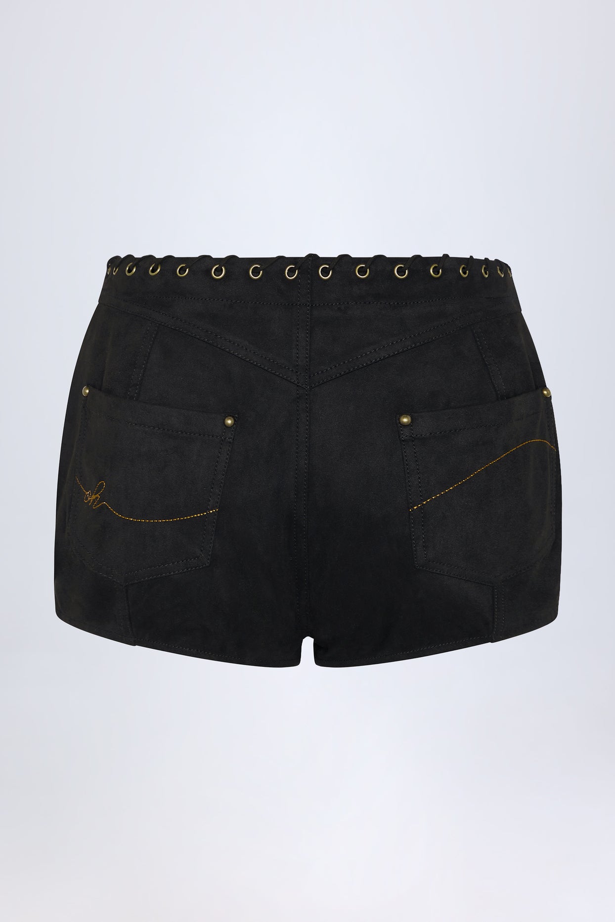 Lace-Up Mid-Rise Shorts in Black - 2