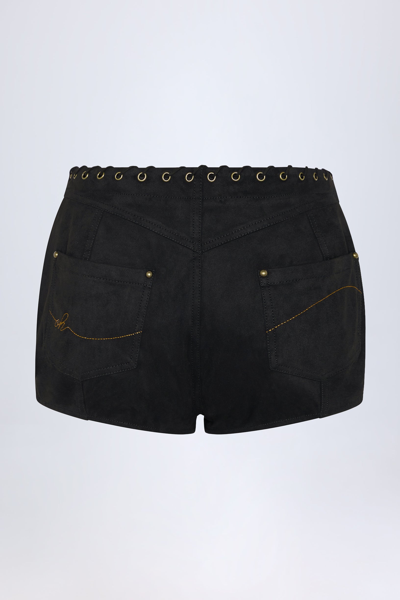 Lace-Up Mid-Rise Shorts in Black - 2
