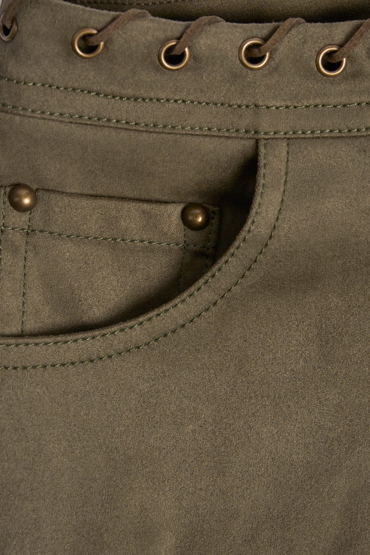 Lace-Up Mid-Rise Shorts in Dark Khaki - 5