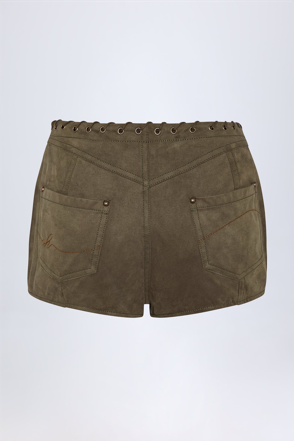 Lace-Up Mid-Rise Shorts in Dark Khaki - 6