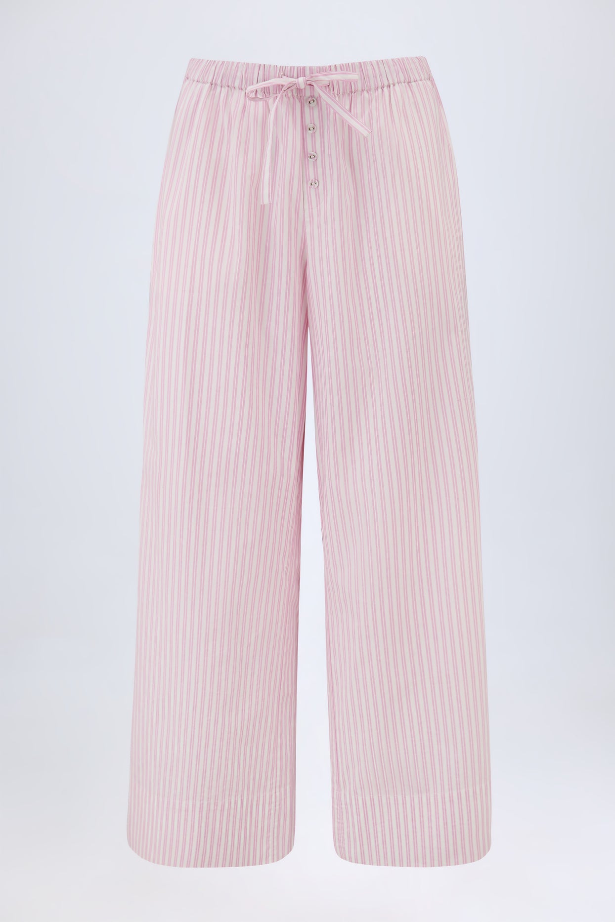 Wide-Leg Cotton-Poplin Trousers in Pink Stripe - 2