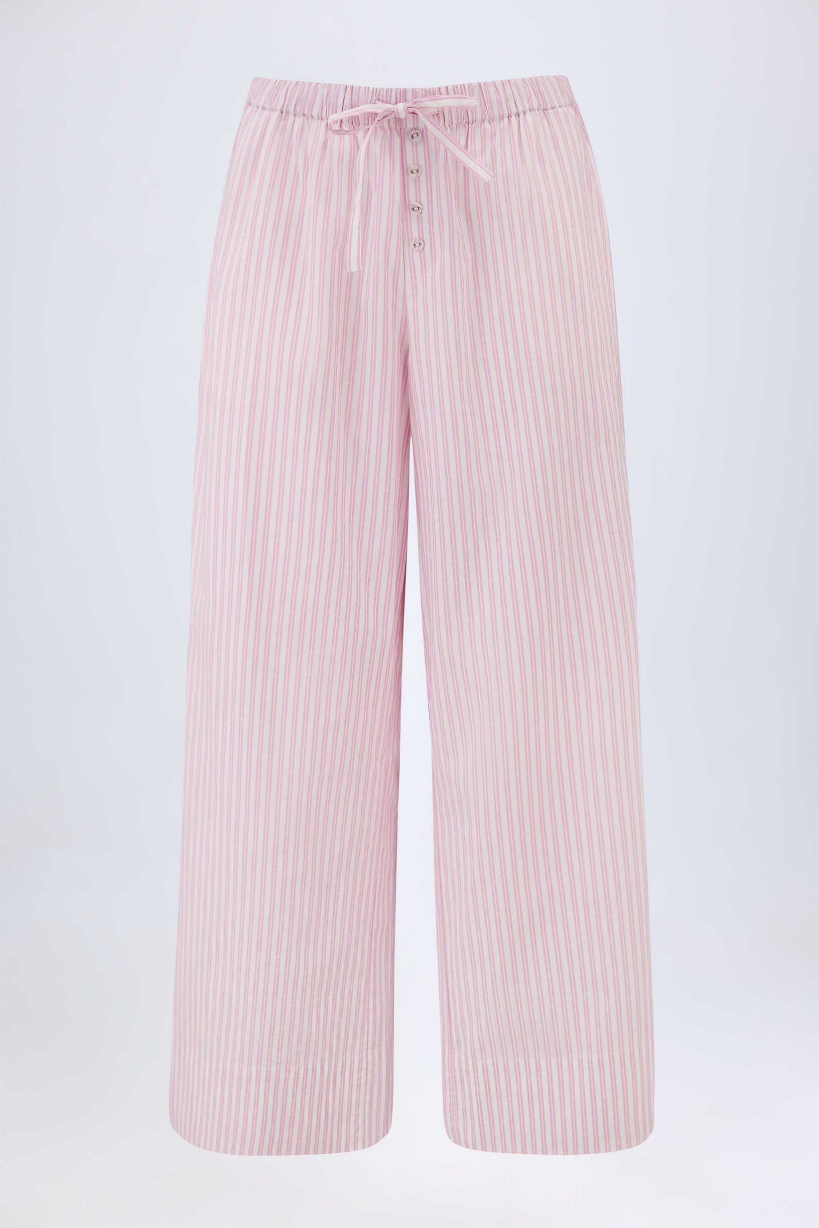 Wide-Leg Cotton-Poplin Trousers in Pink Stripe - 2