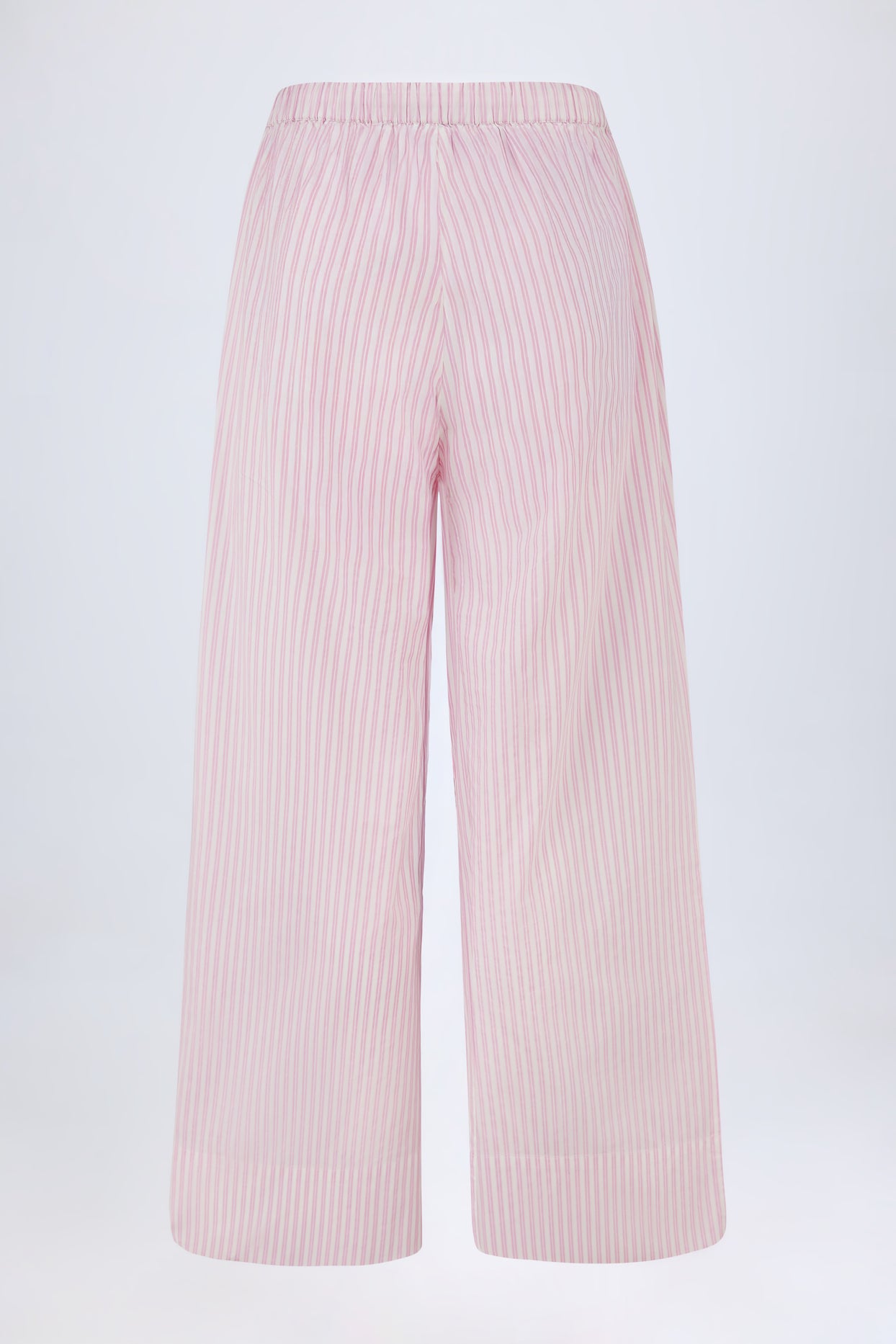 Wide-Leg Cotton-Poplin Trousers in Pink Stripe - 3