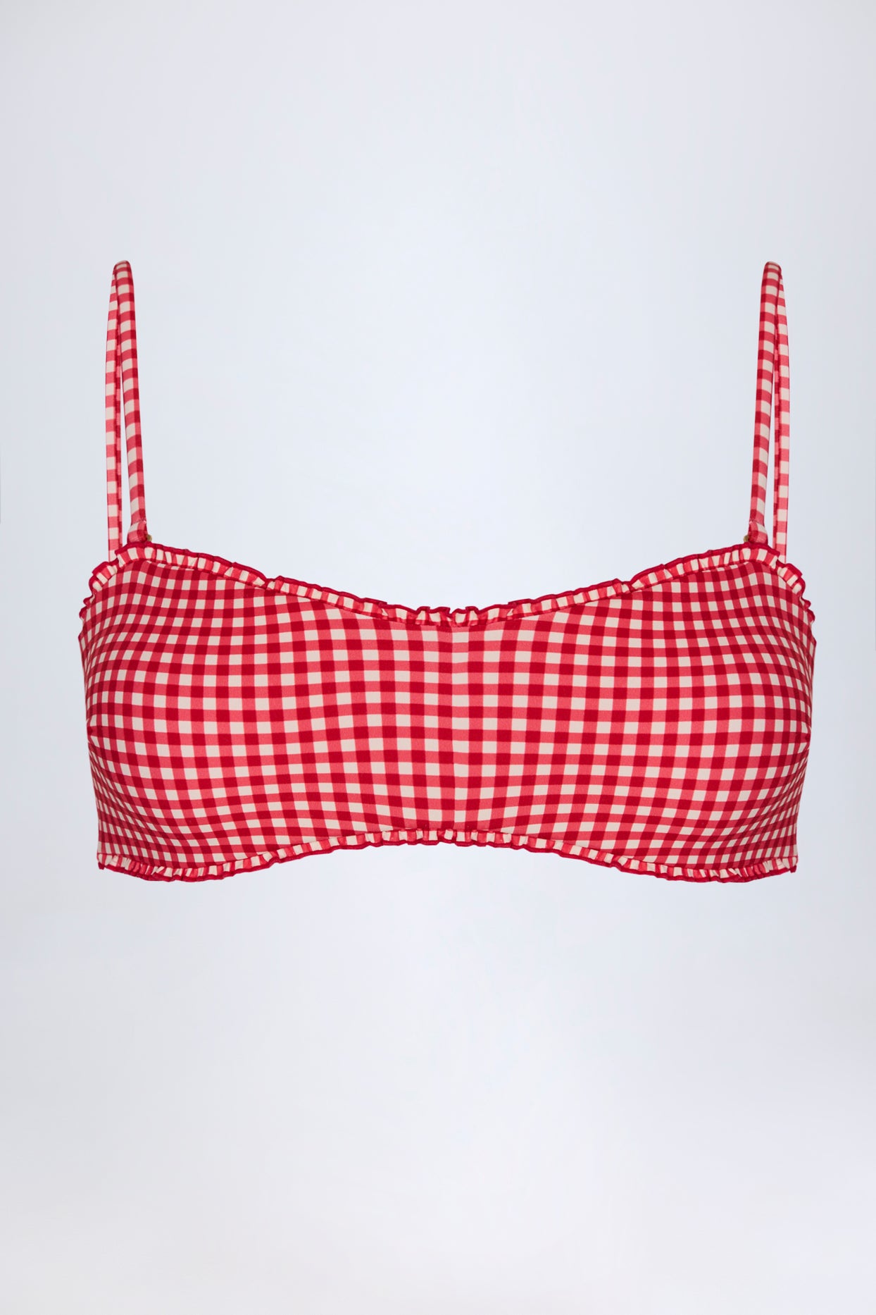 Ruffled Bandeau Bikini Top in Red Gingham - 3