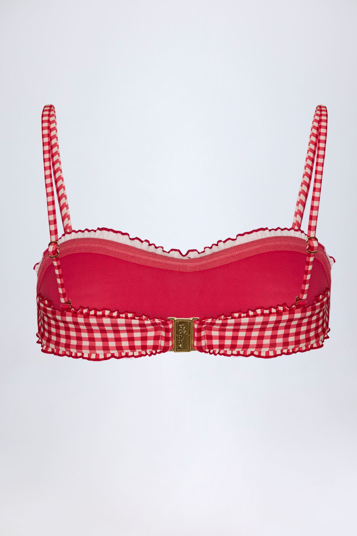 Ruffled Bandeau Bikini Top in Red Gingham - 4
