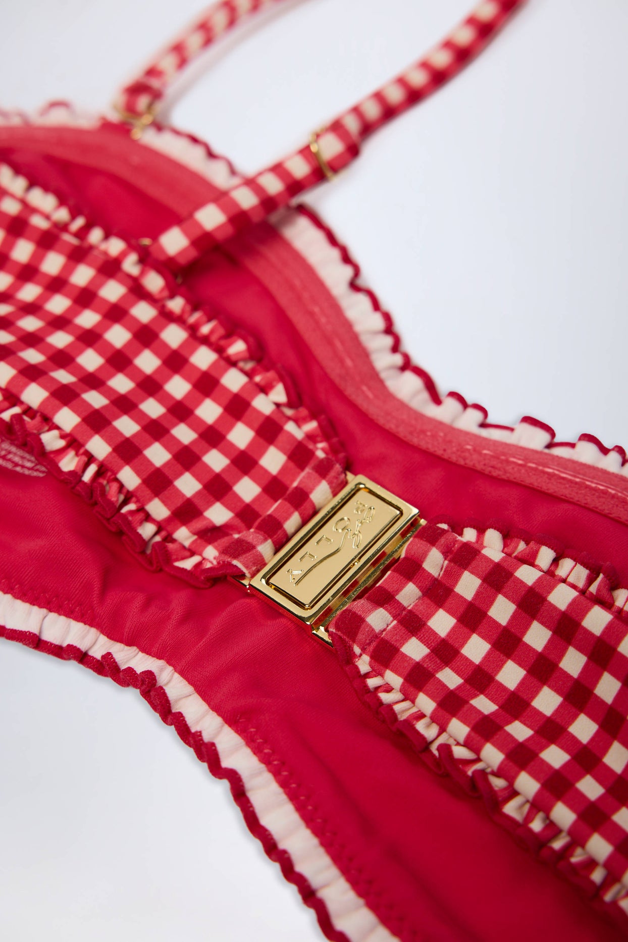 Ruffled Bandeau Bikini Top in Red Gingham - 5