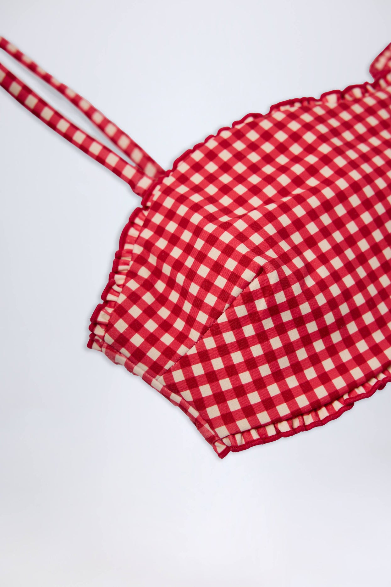 Ruffled Bandeau Bikini Top in Red Gingham - 6