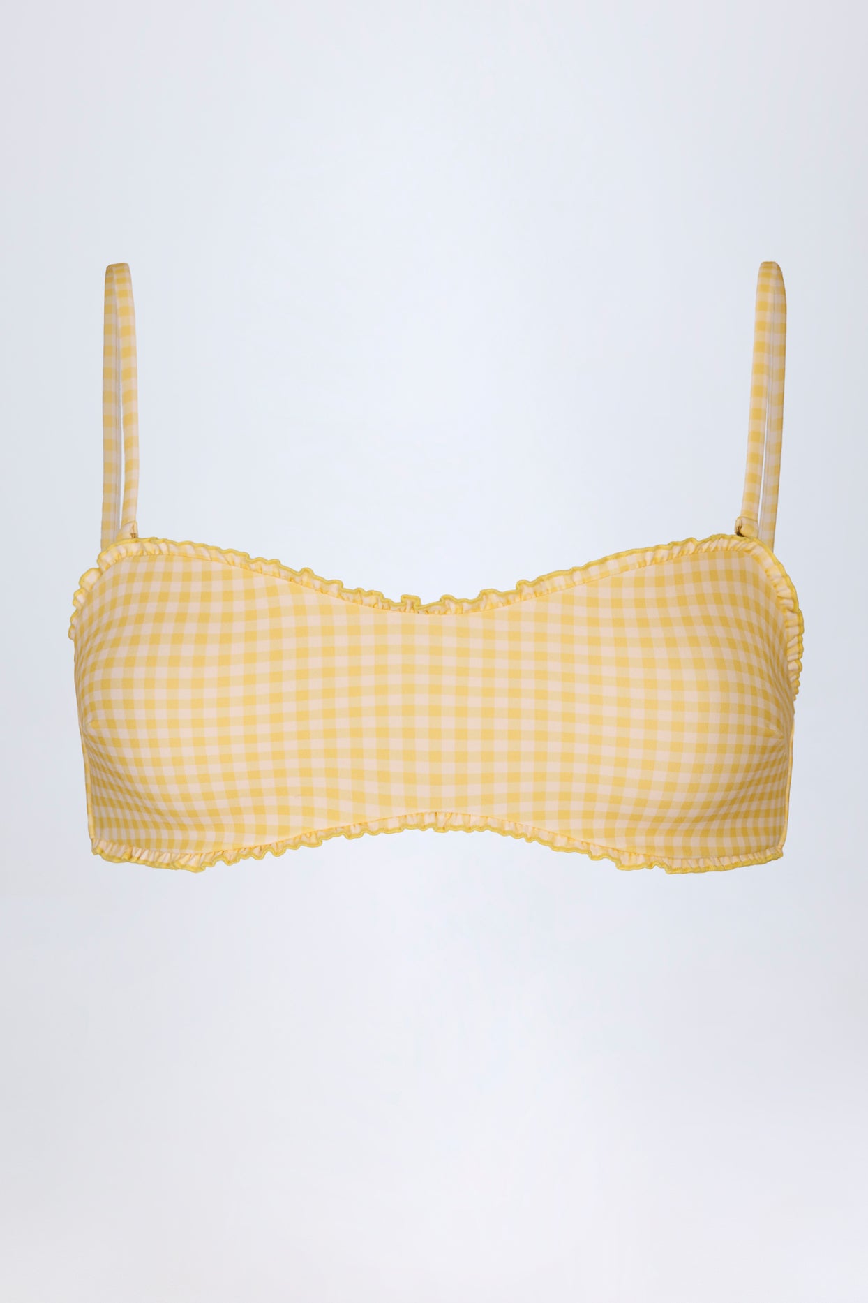 Ruffled Bandeau Bikini Top in Yellow Gingham - 3