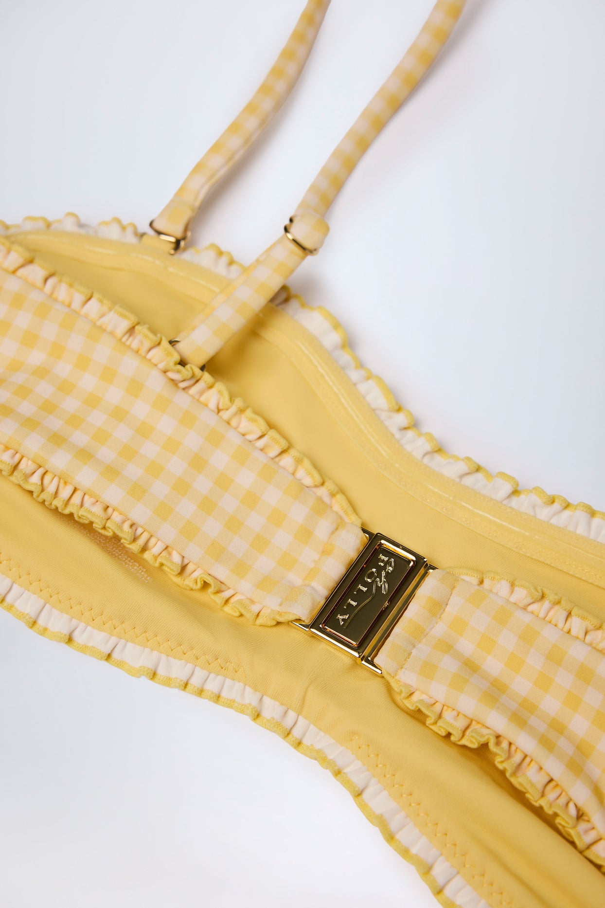 Ruffled Bandeau Bikini Top in Yellow Gingham - 5
