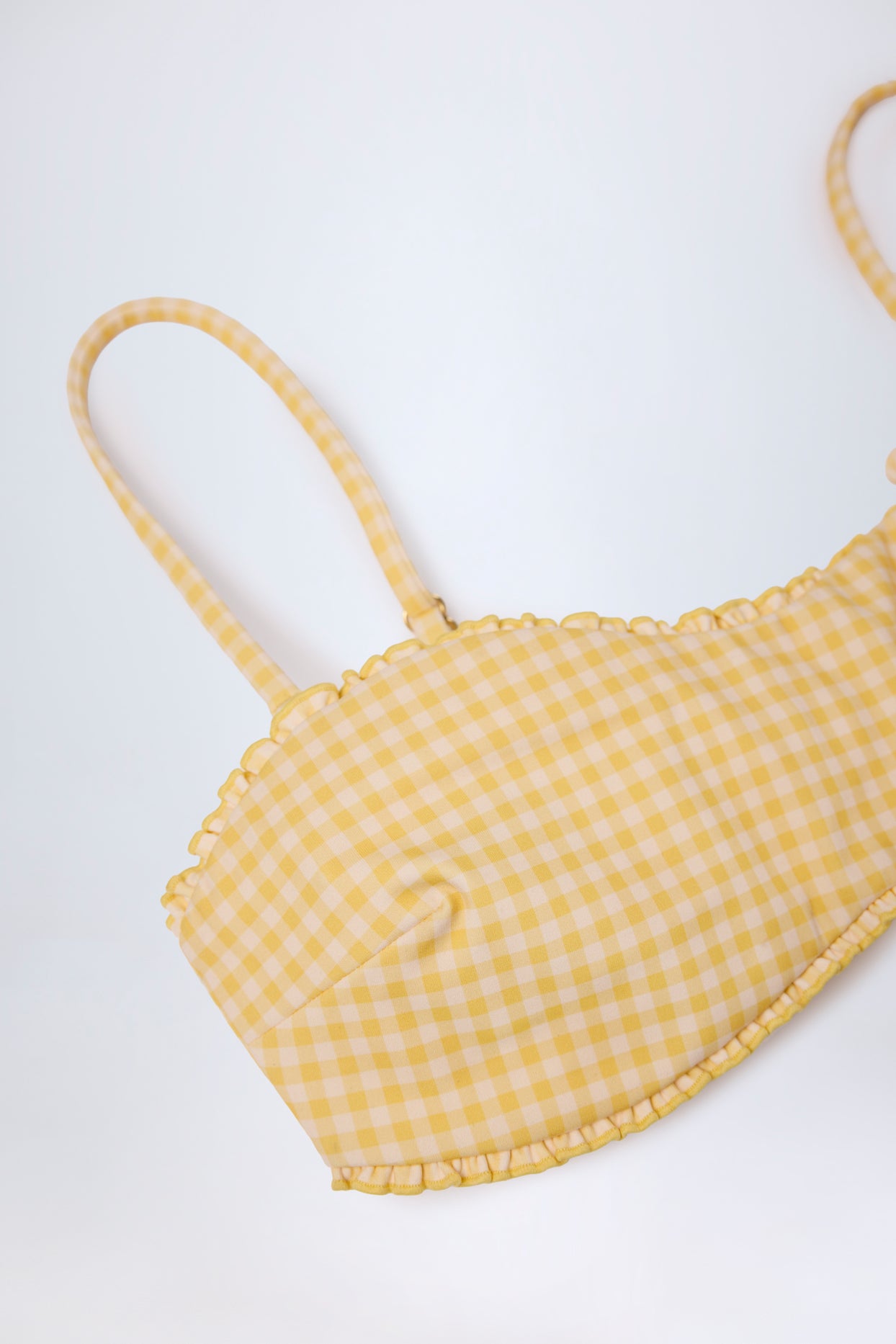 Ruffled Bandeau Bikini Top in Yellow Gingham - 6