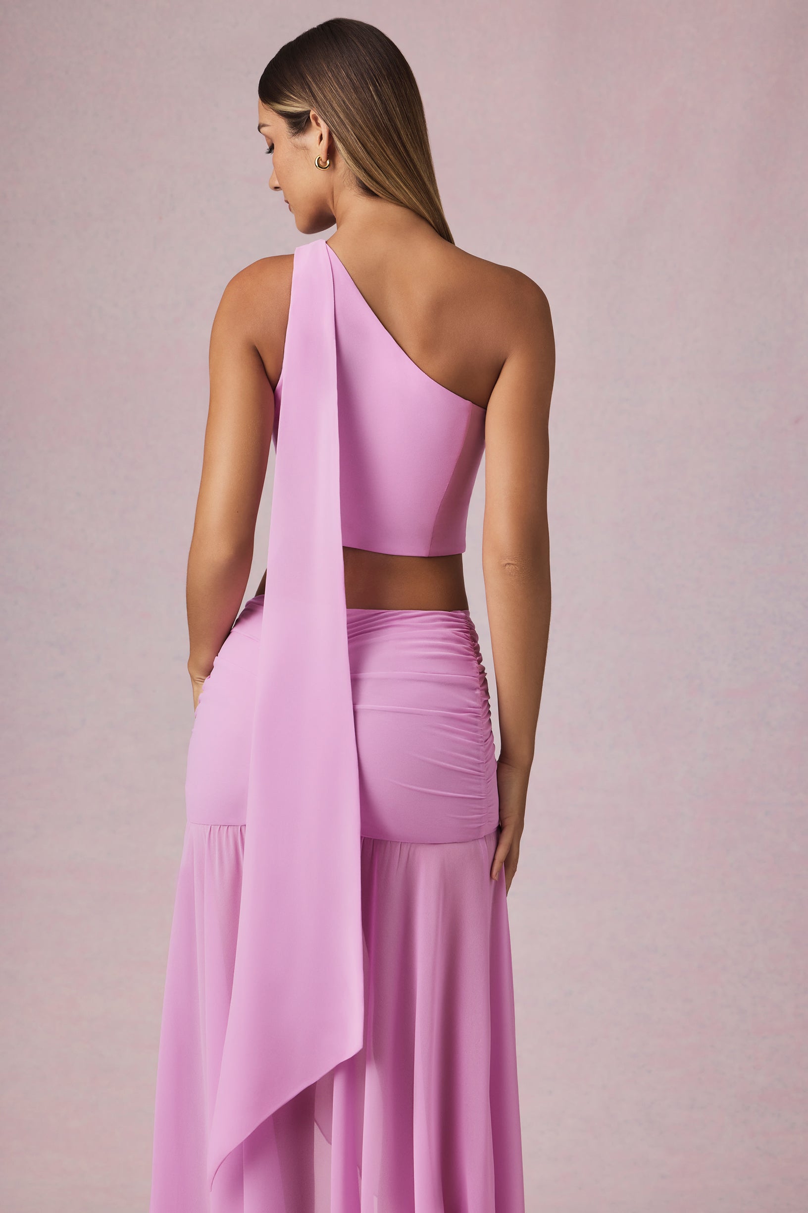 Scarf-Detail One-Shoulder Top in Pink Orchid - 2
