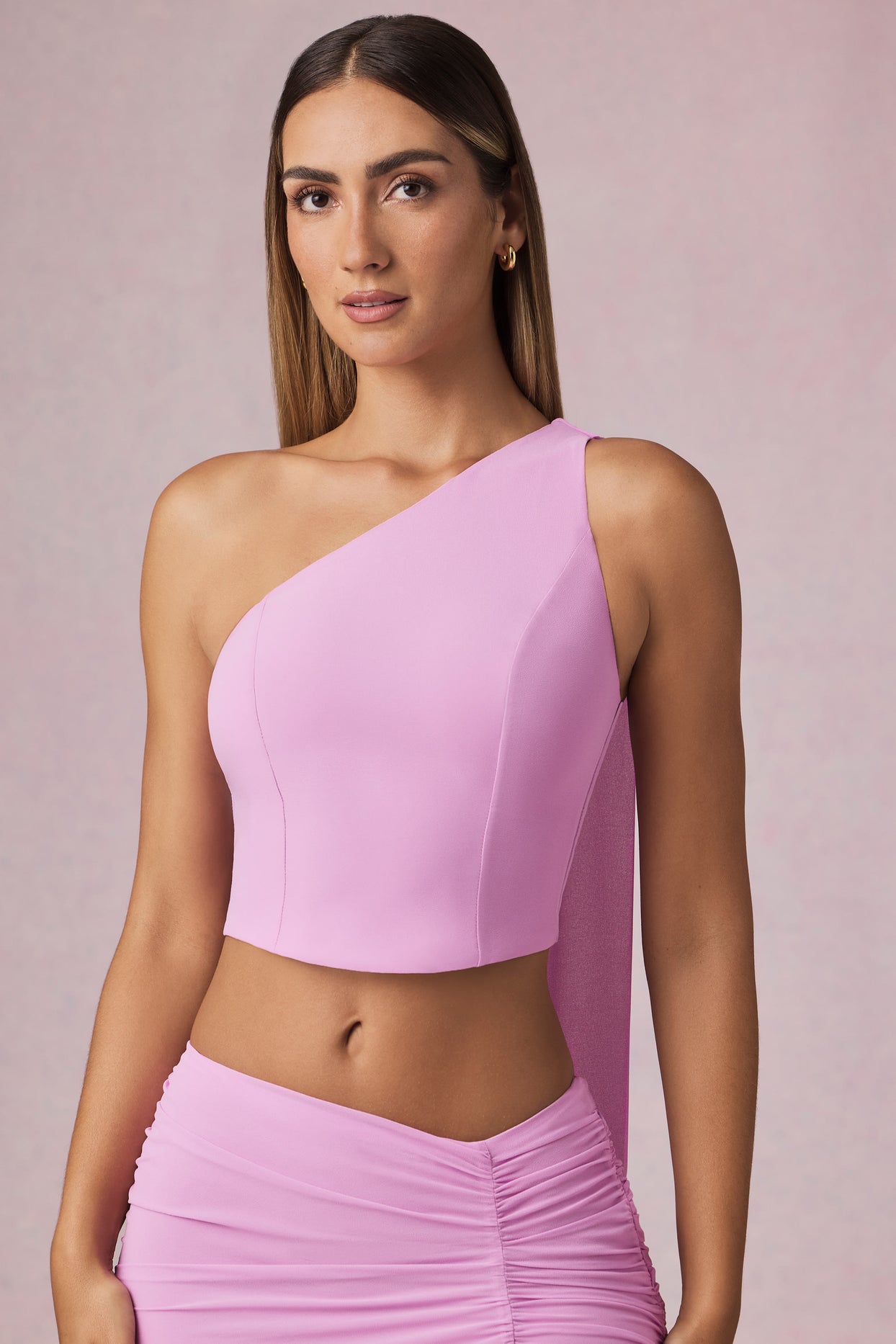 Scarf-Detail One-Shoulder Top in Pink Orchid - 6
