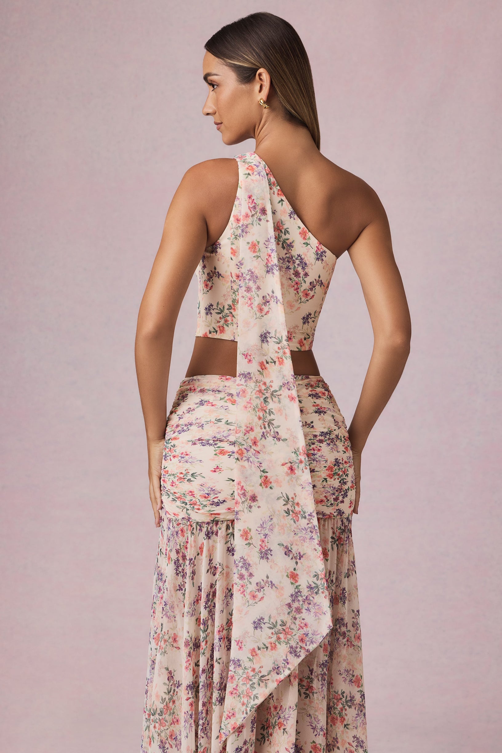 Scarf-Detail One-Shoulder Top in Primrose Floral Print - 2