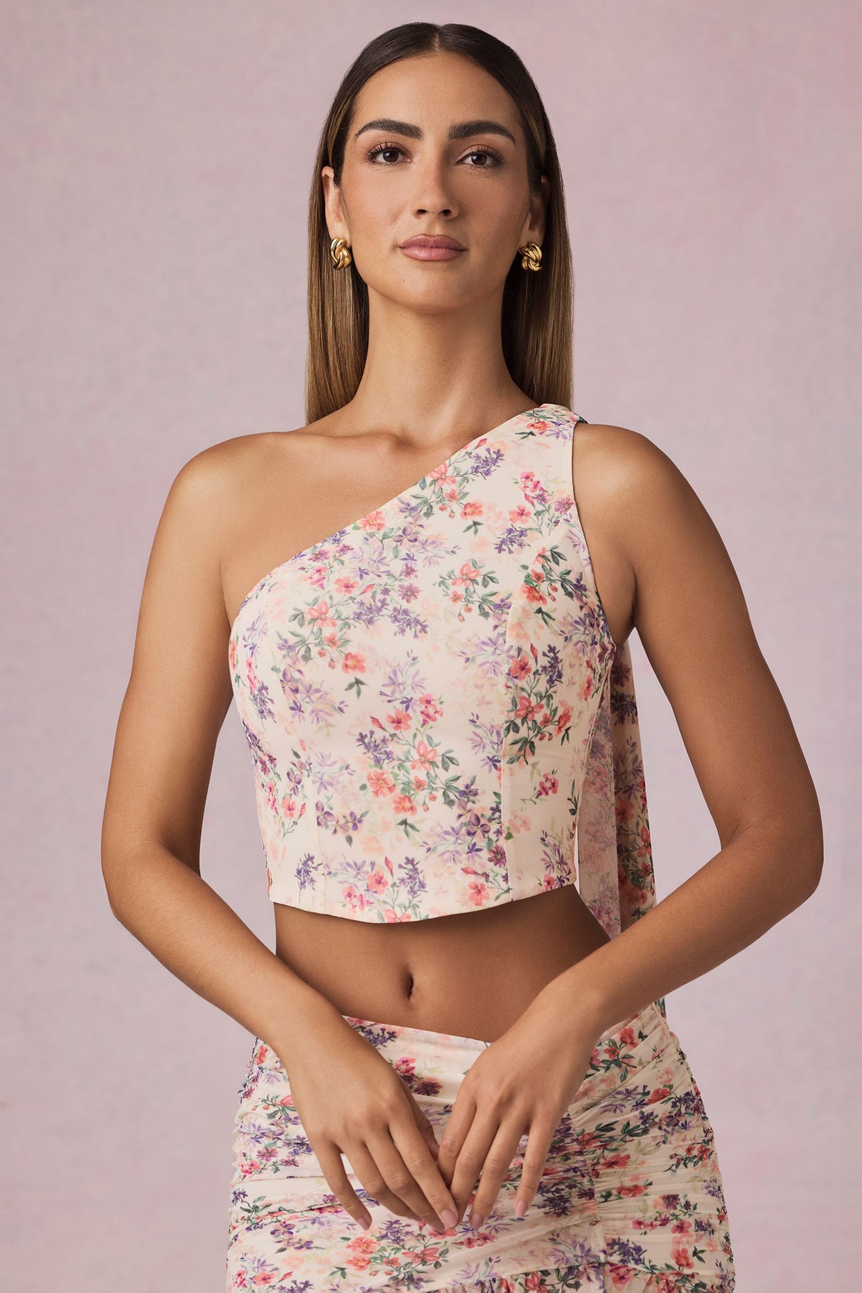 Scarf-Detail One-Shoulder Top in Primrose Floral Print - 4