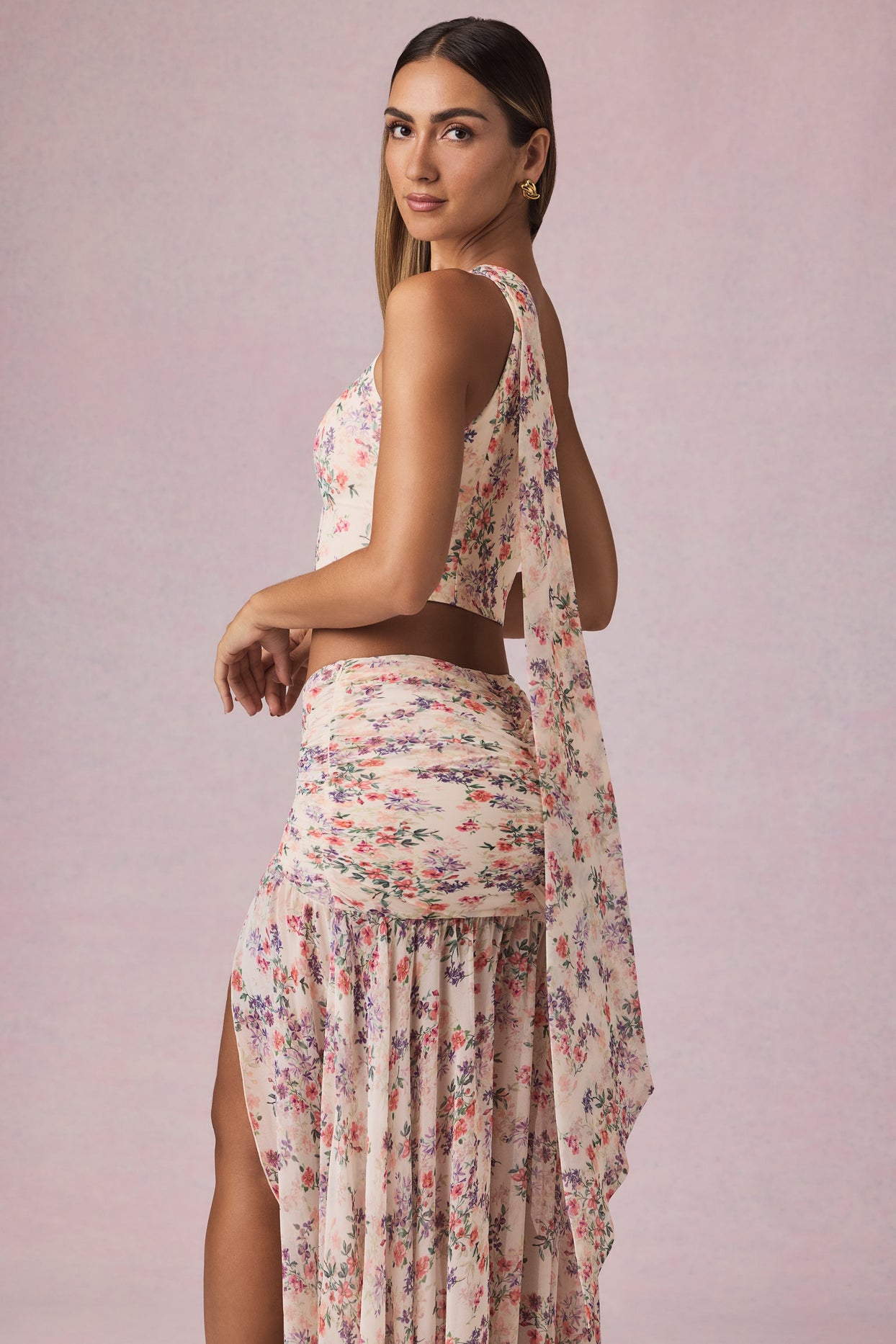 Scarf-Detail One-Shoulder Top in Primrose Floral Print - 5