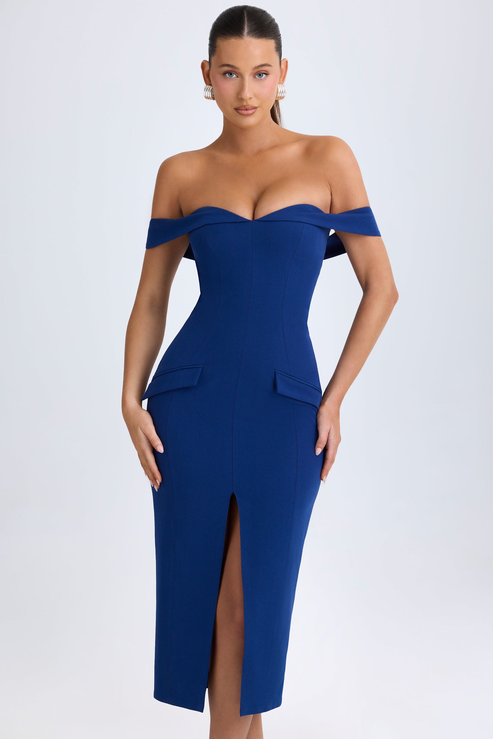 Off-Shoulder Midaxi Dress in True Navy - 1