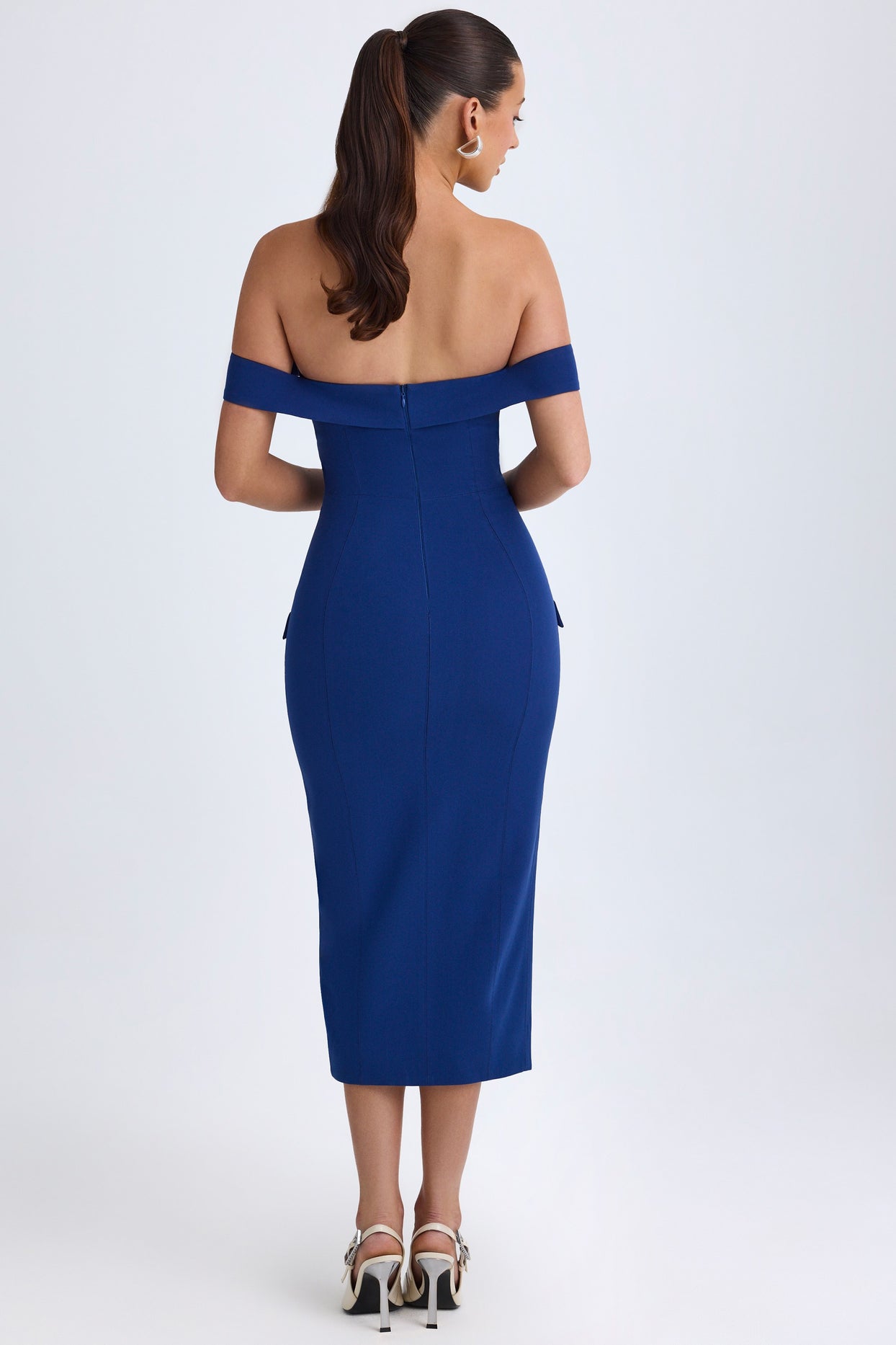 Off-Shoulder Midaxi Dress in True Navy - 3