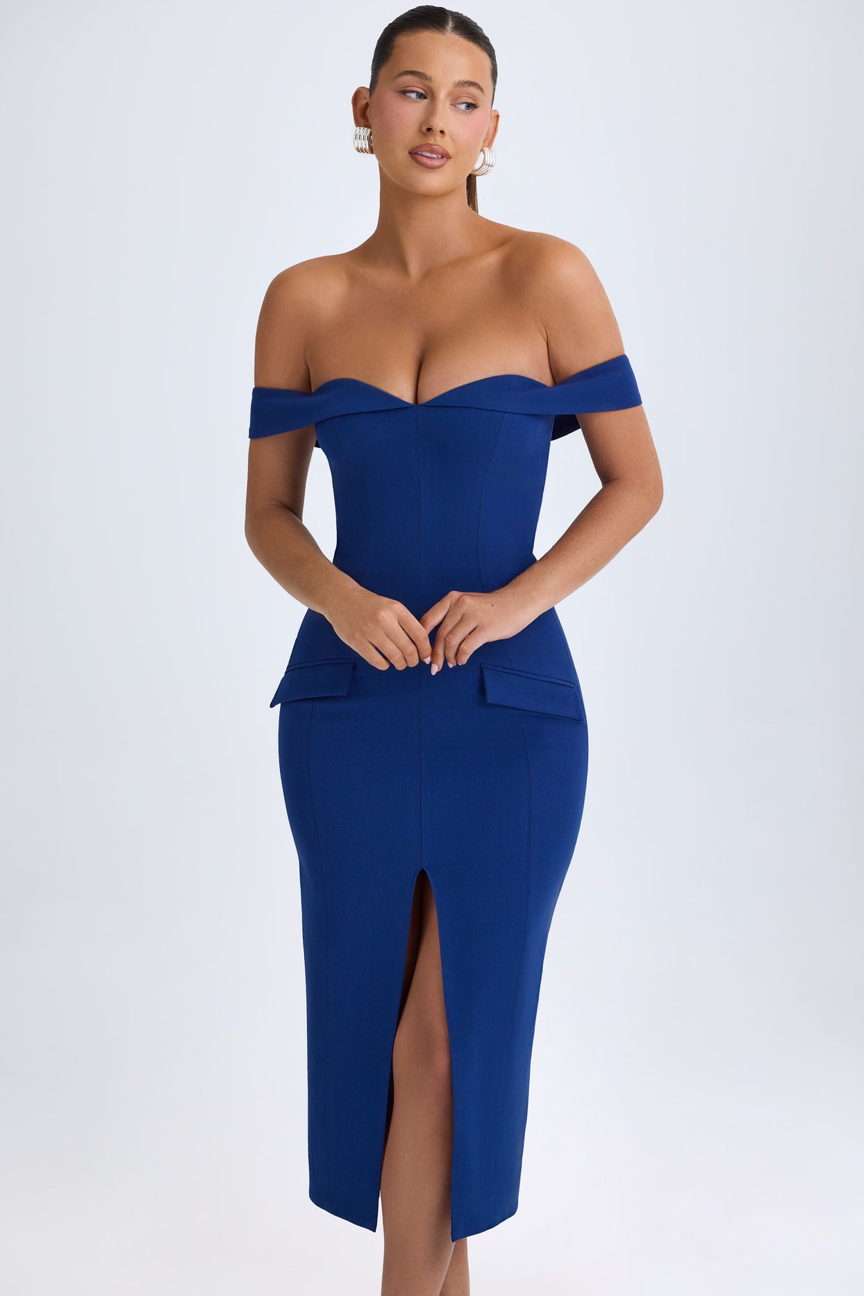 Off-Shoulder Midaxi Dress in True Navy - 6