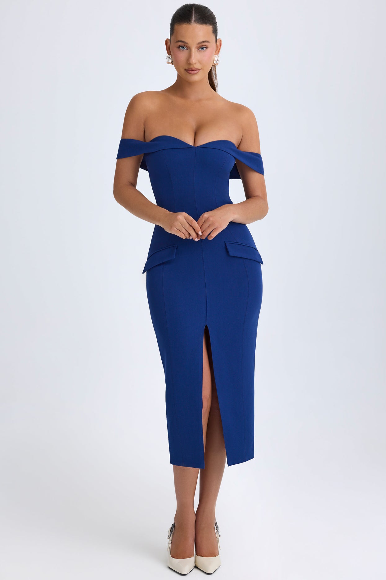 Off-Shoulder Midaxi Dress in True Navy - 7