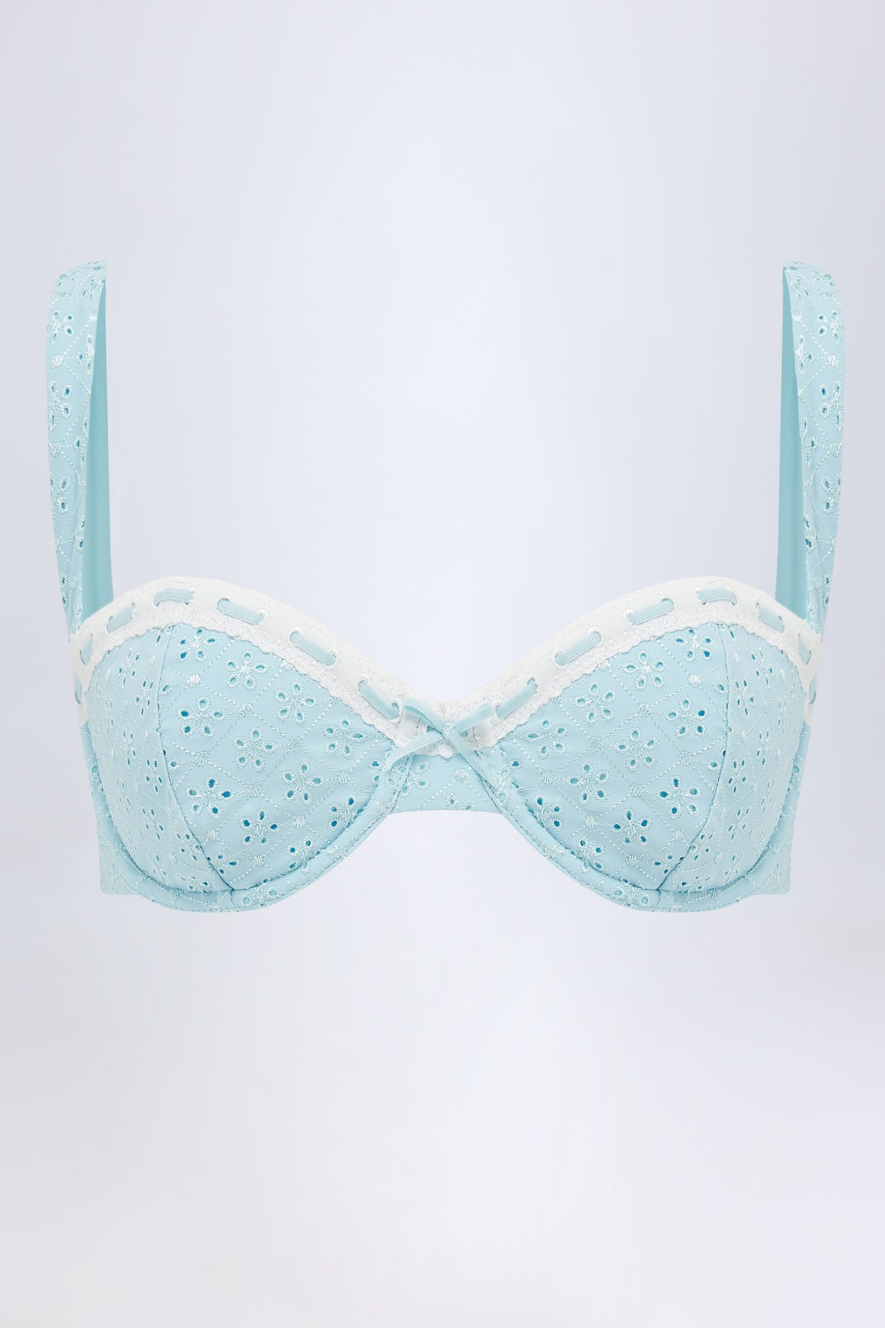 Broderie Anglaise Underwired Balconette Bikini Top in Powder Blue - 2