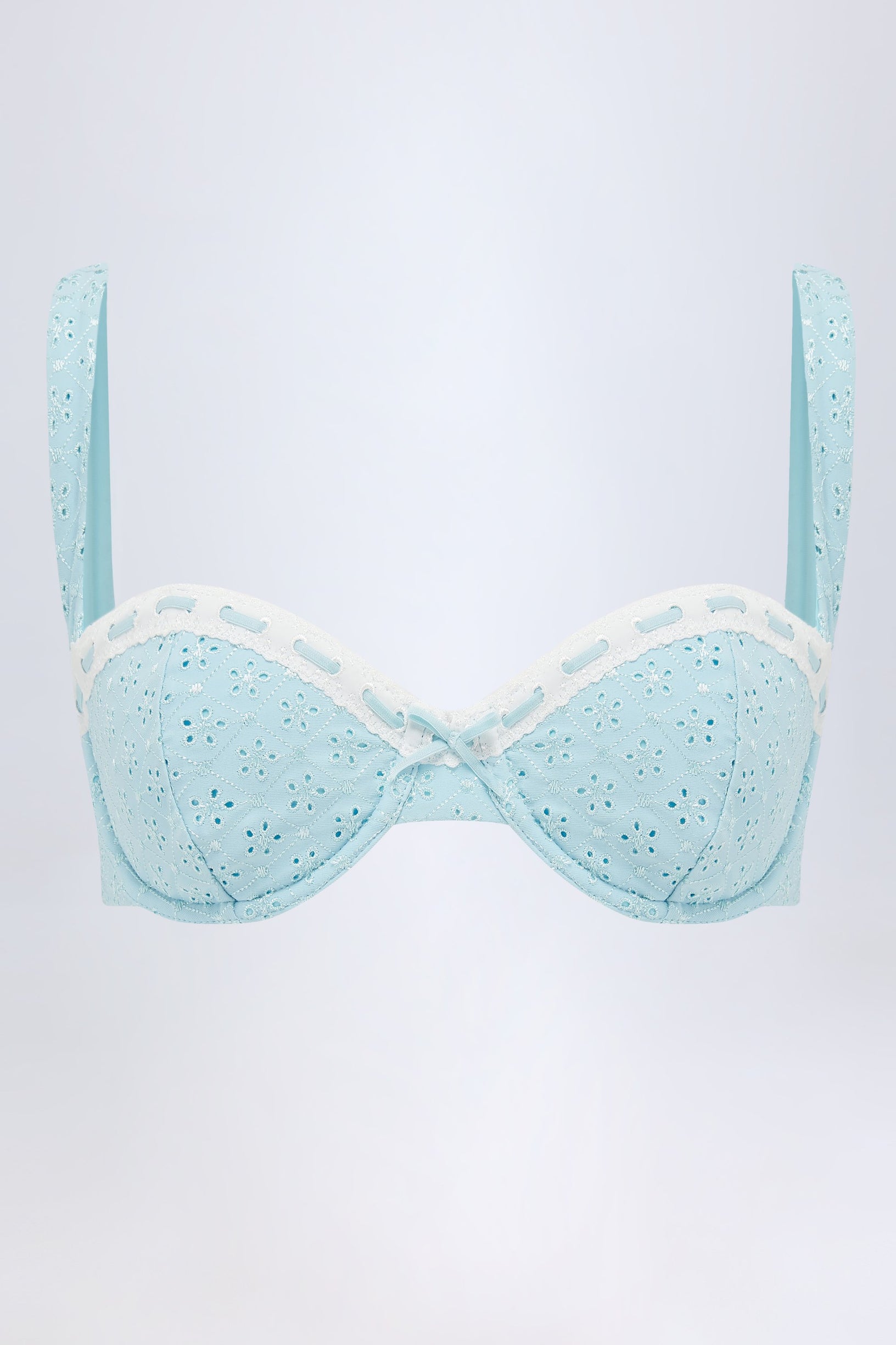 Broderie Anglaise Underwired Balconette Bikini Top in Powder Blue - 2