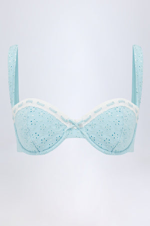 Broderie Anglaise Underwired Balconette Bikini Top in Powder Blue