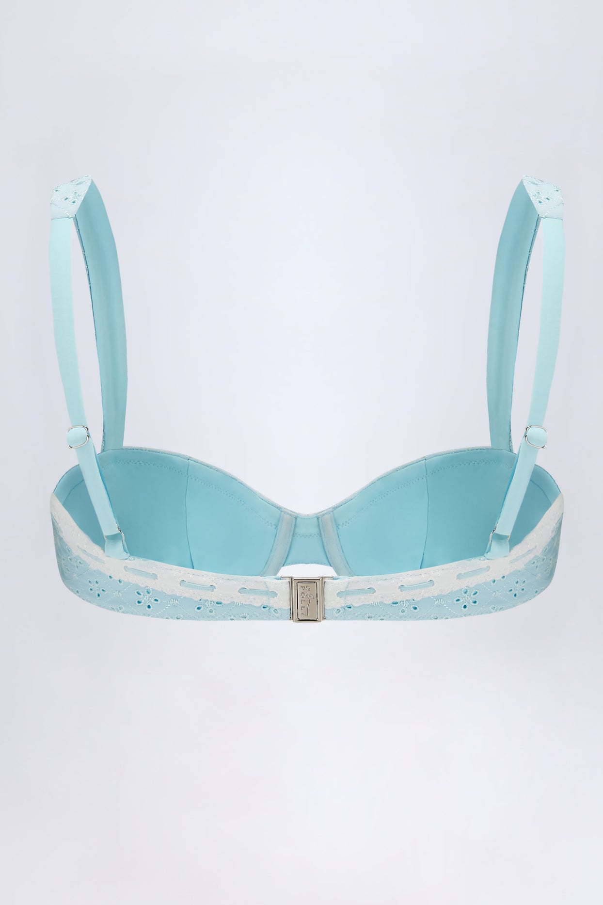 Broderie Anglaise Underwired Balconette Bikini Top in Powder Blue - 3