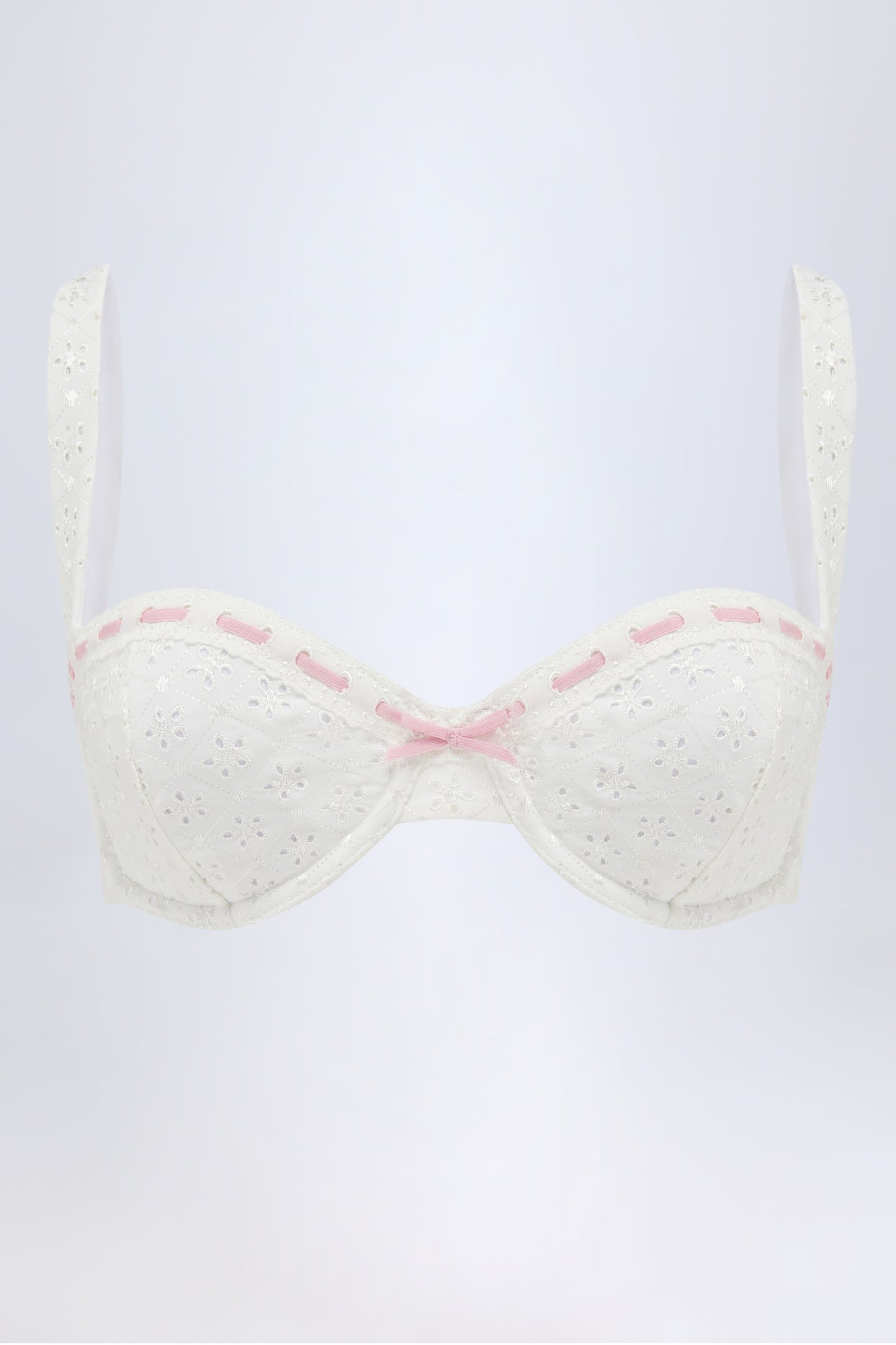 Broderie Anglaise Underwired Balconette Bikini Top in White - 2
