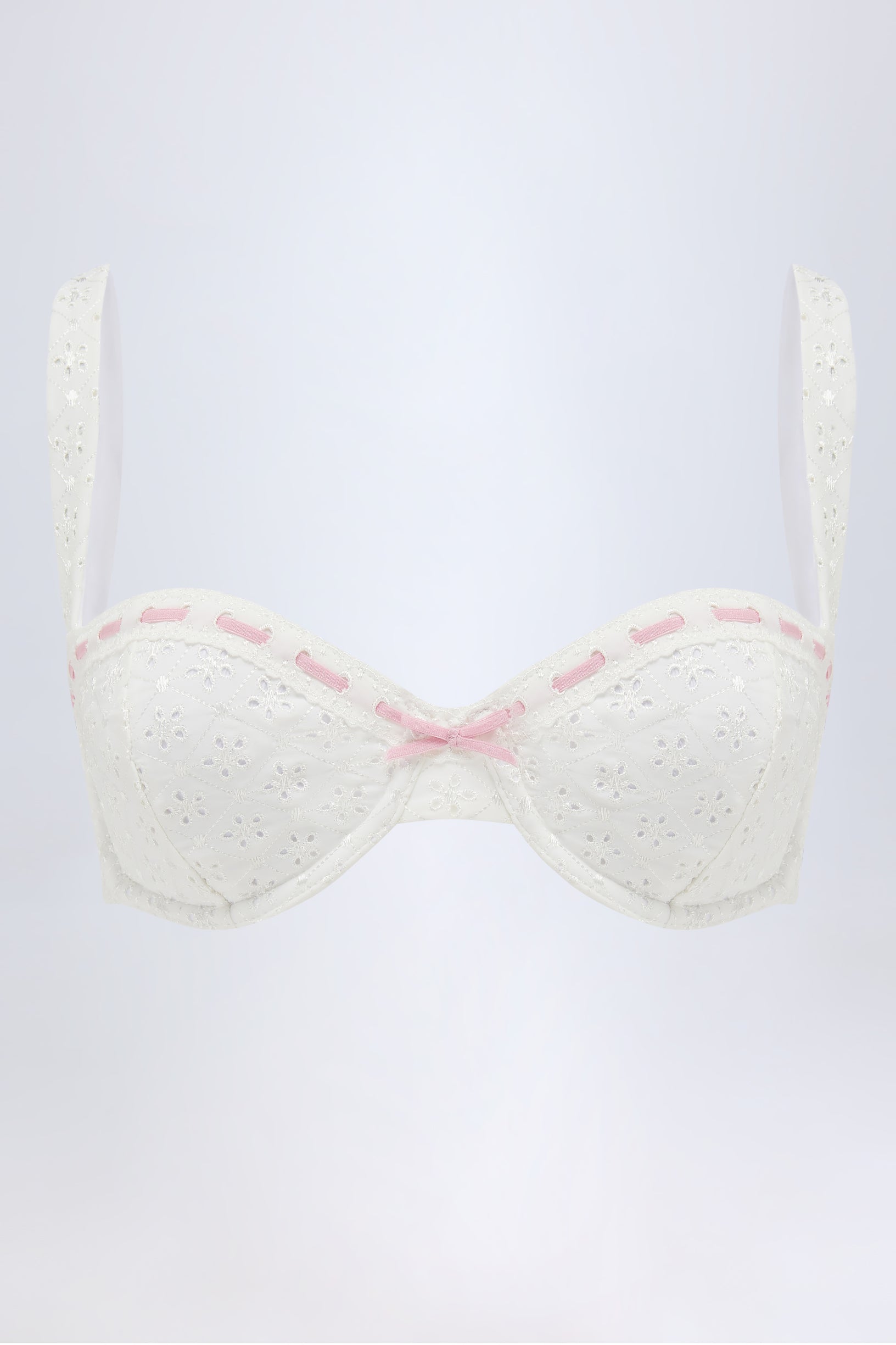 Broderie Anglaise Underwired Balconette Bikini Top in White - 2