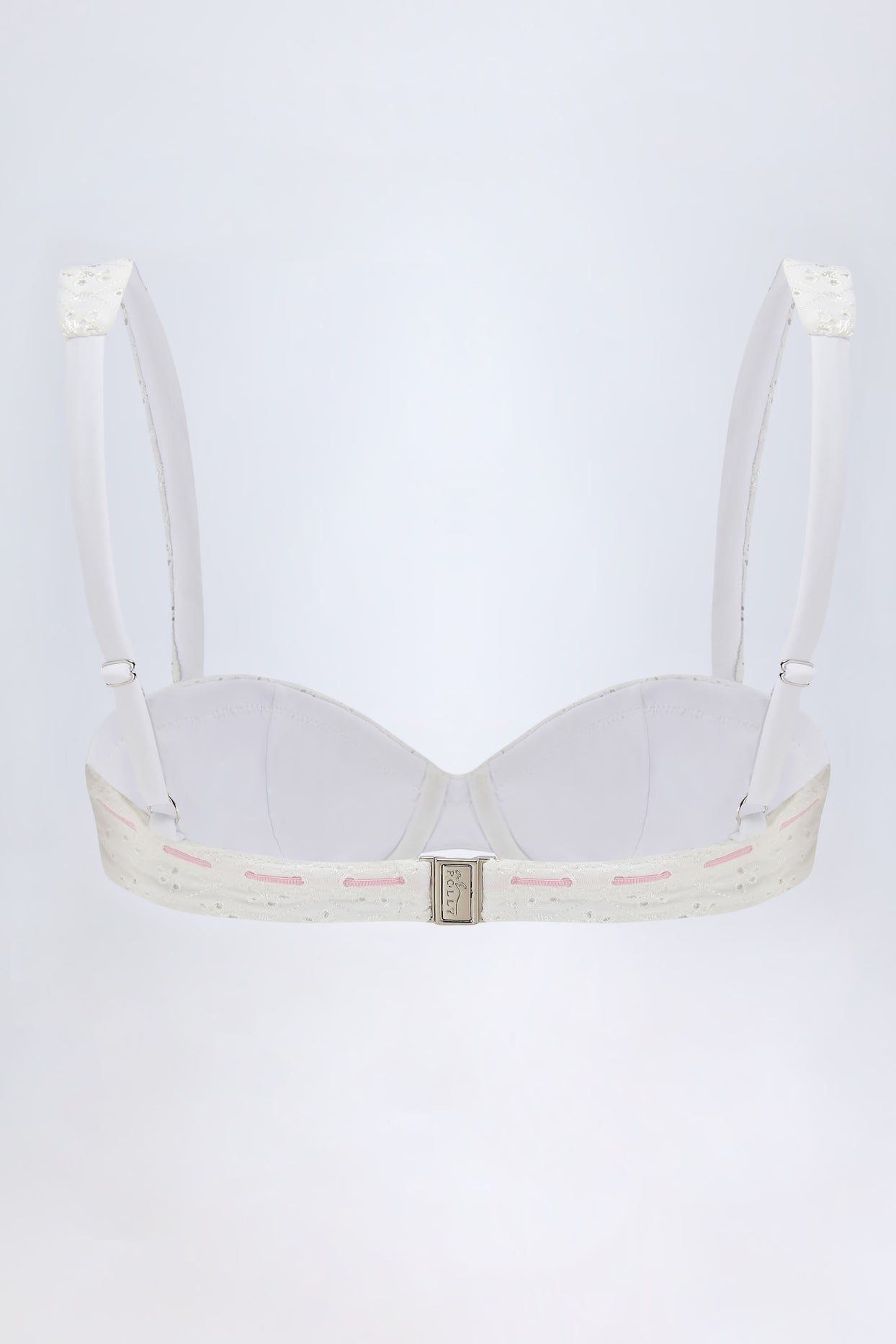Broderie Anglaise Underwired Balconette Bikini Top in White - 3