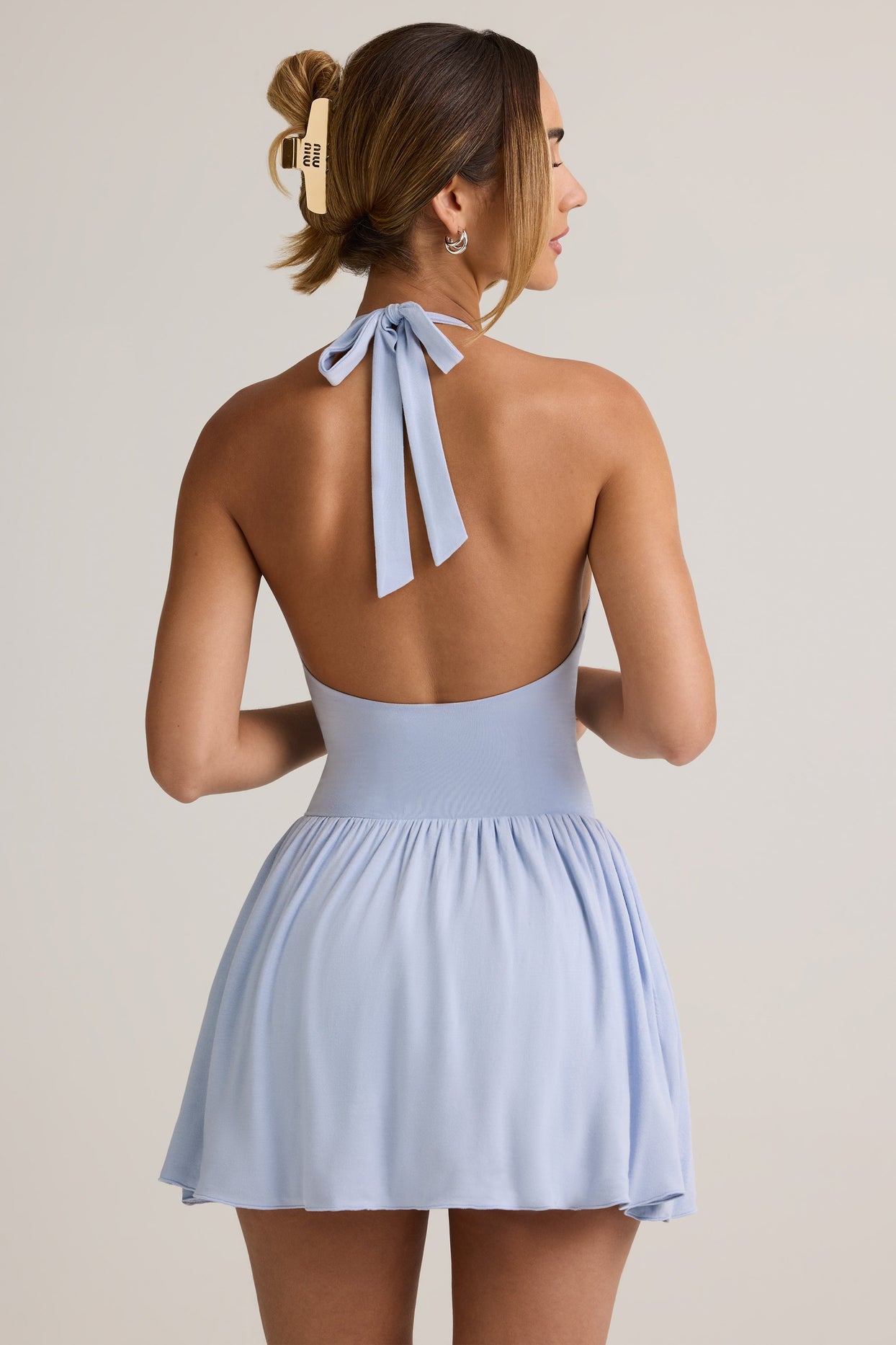 Modal Backless Halterneck Mini Dress in Light Blue - 5