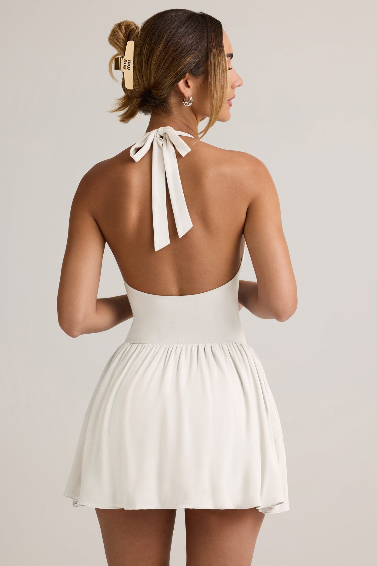 Modal Backless Halterneck Mini Dress in White - 5