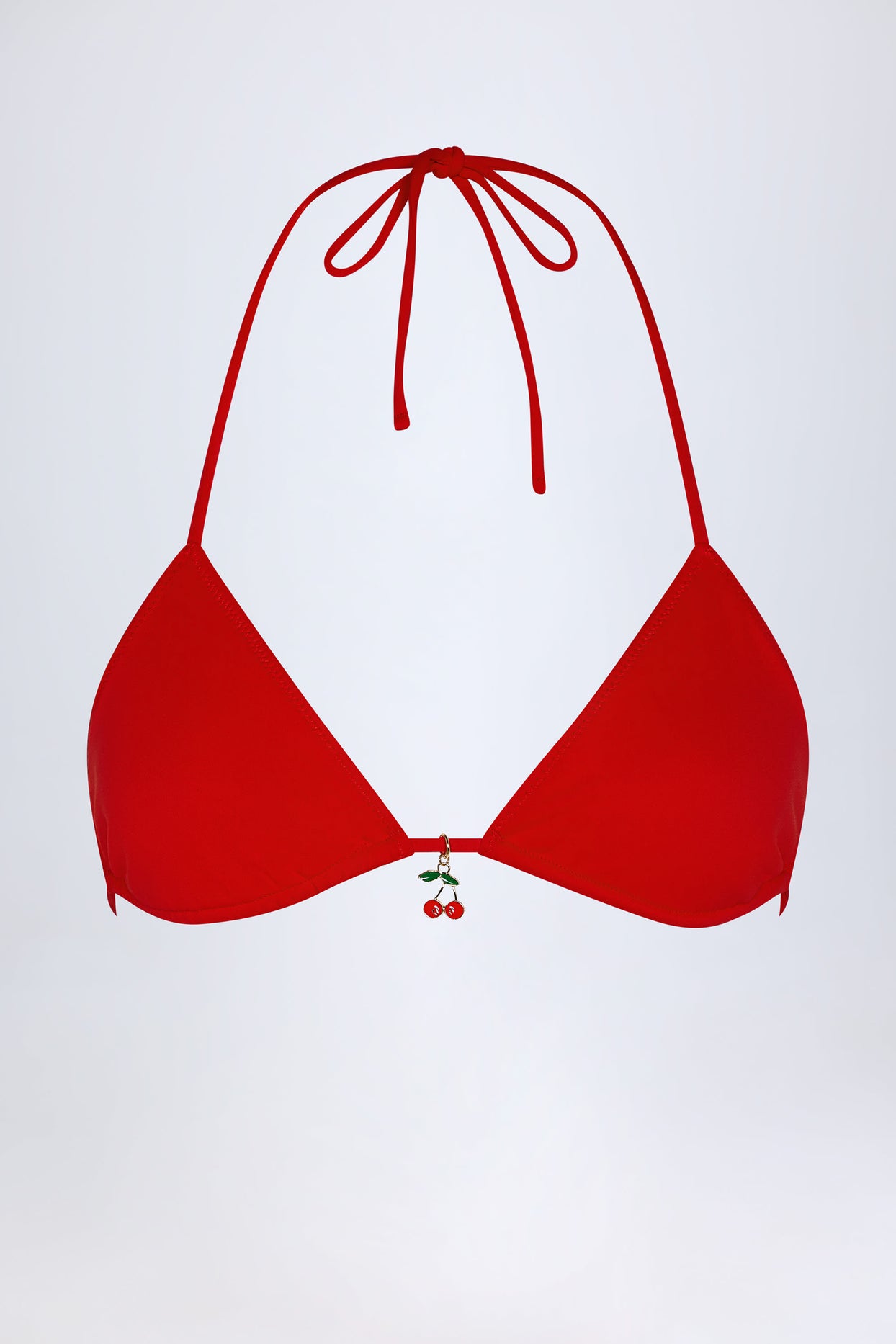 Charm-Detail Triangle Bikini Top in Fiery Red - 3