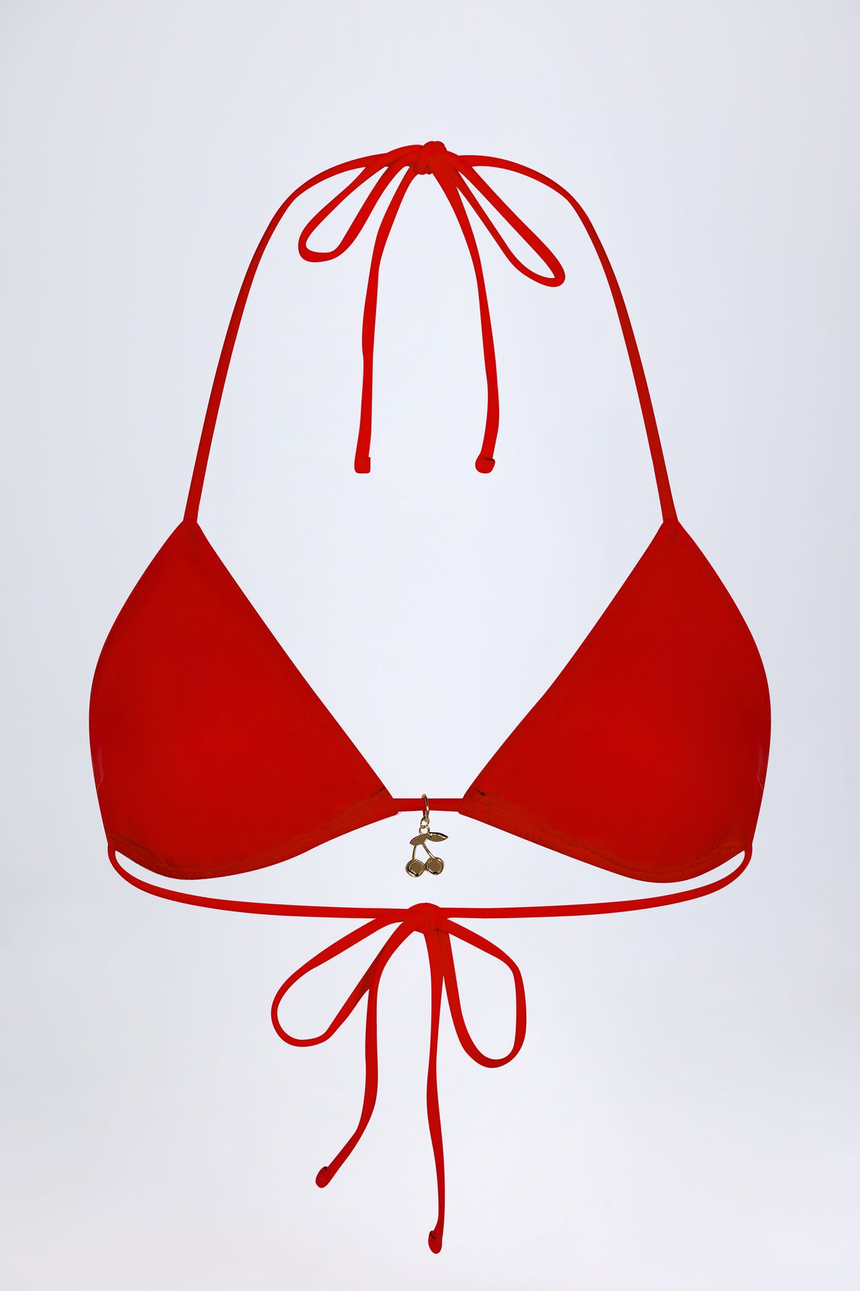 Charm-Detail Triangle Bikini Top in Fiery Red - 4