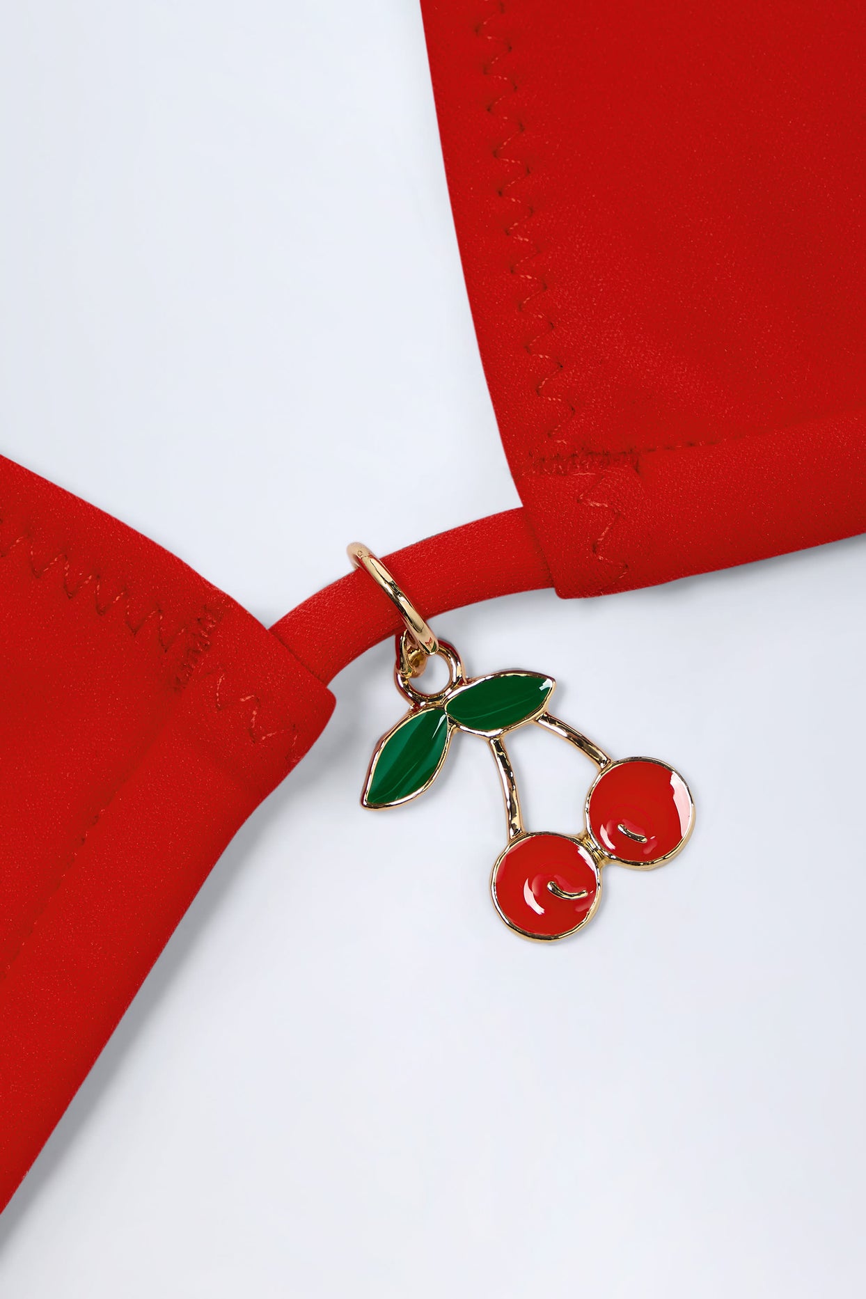 Charm-Detail Triangle Bikini Top in Fiery Red - 6
