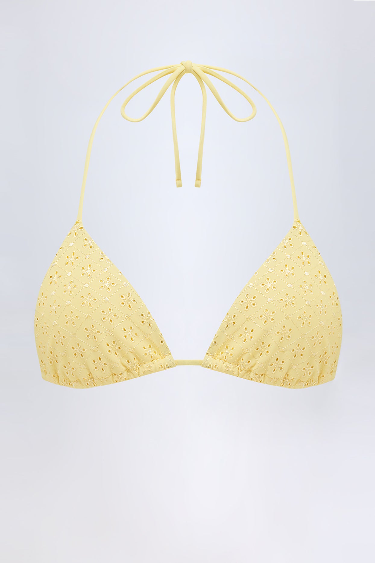 Broderie Anglaise Triangle Bikini Top in Lemon Yellow - 2