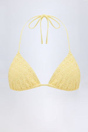 Broderie Anglaise Triangle Bikini Top in Lemon Yellow