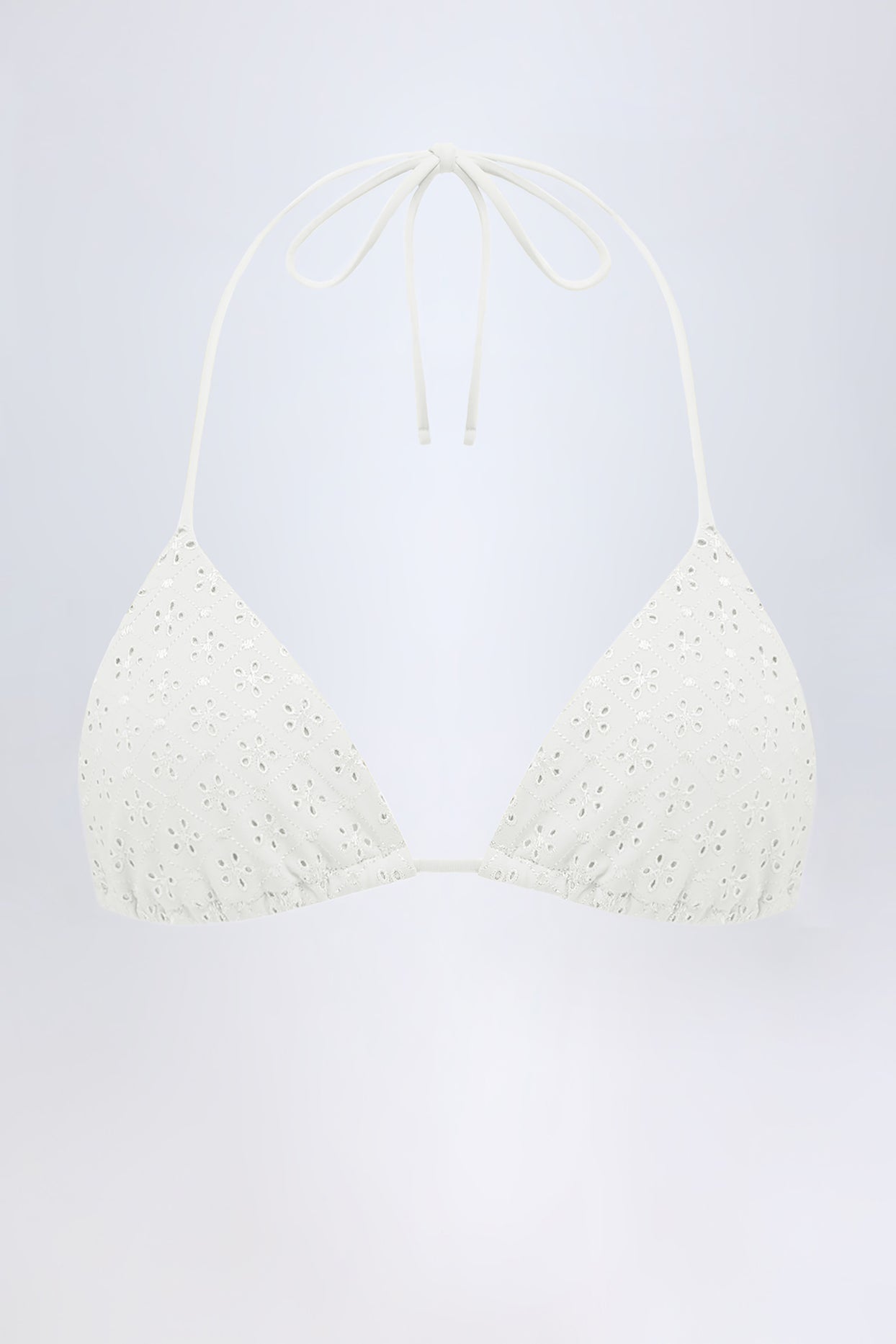 Broderie Anglaise Triangle Bikini Top in White - 2
